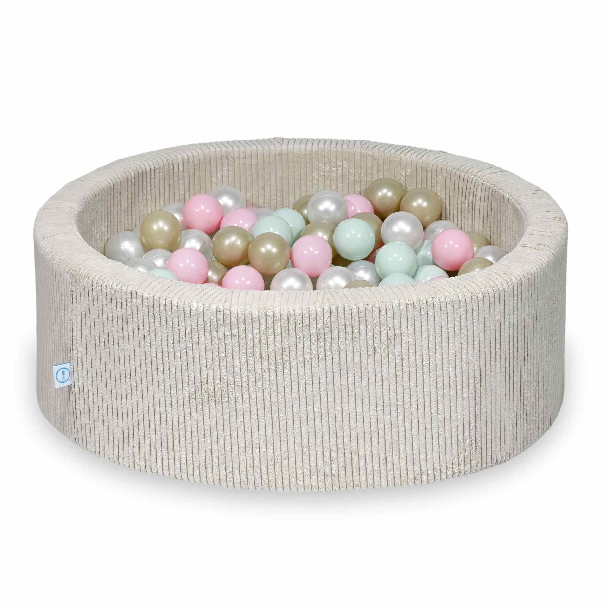 Schaumstoffspielbereich mit rundem, beigefarbenem, geripptem Pool (90 x 30 cm) + 5 Elementen + 200 Bällen