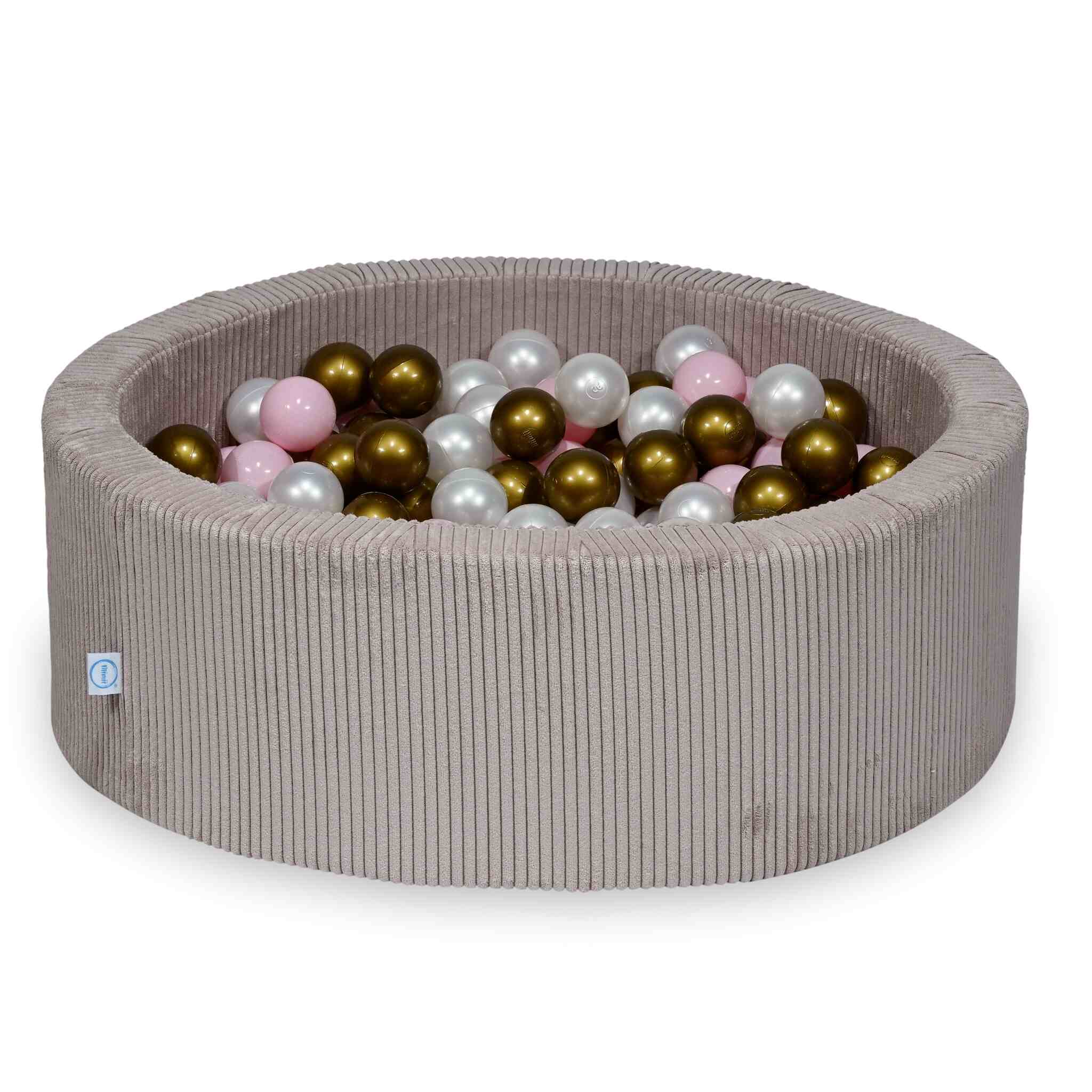 Schaumstoffspielbereich mit rundem, hellrosa geripptem Pool (90 x 30 cm) + 5 Elementen + 200 Bällen