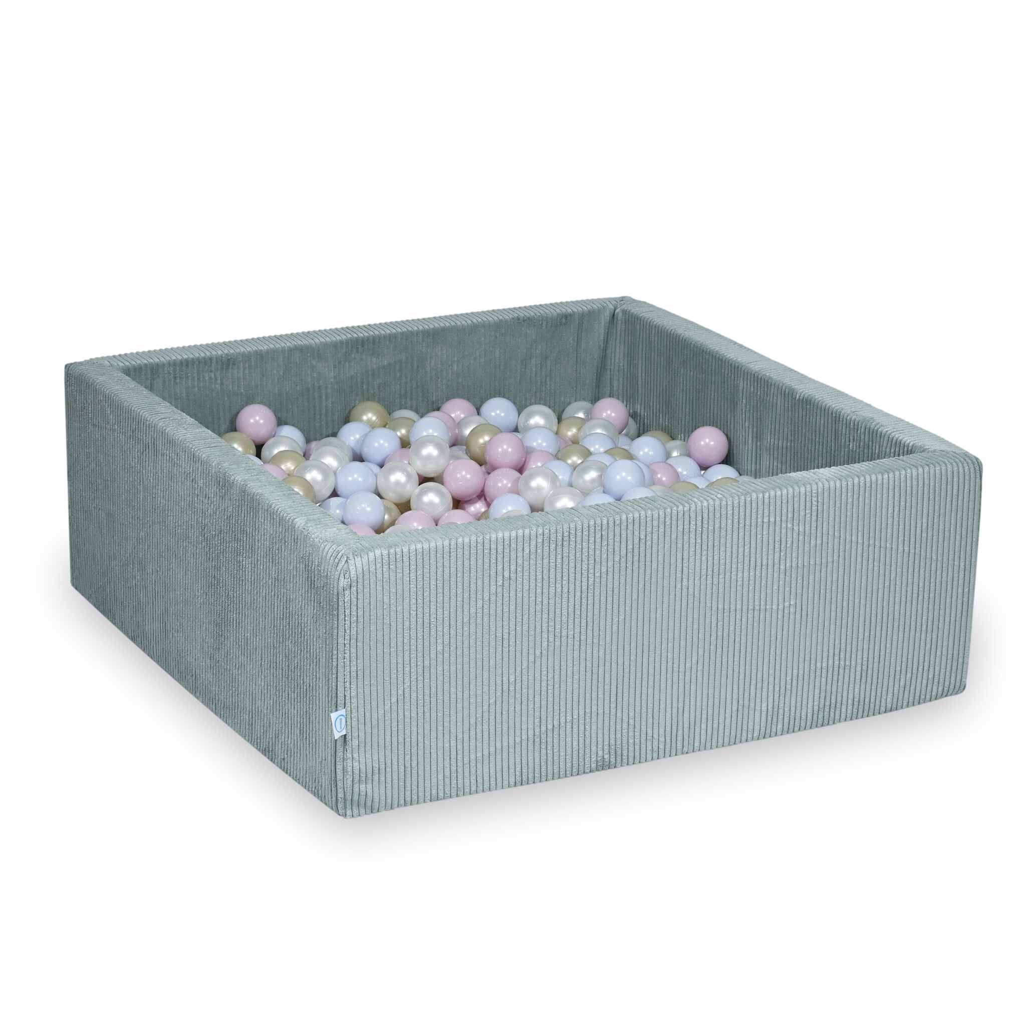 Piscine à balles carrée 110x110x40 cm en velours côtelé Menthe claire, 600 balles