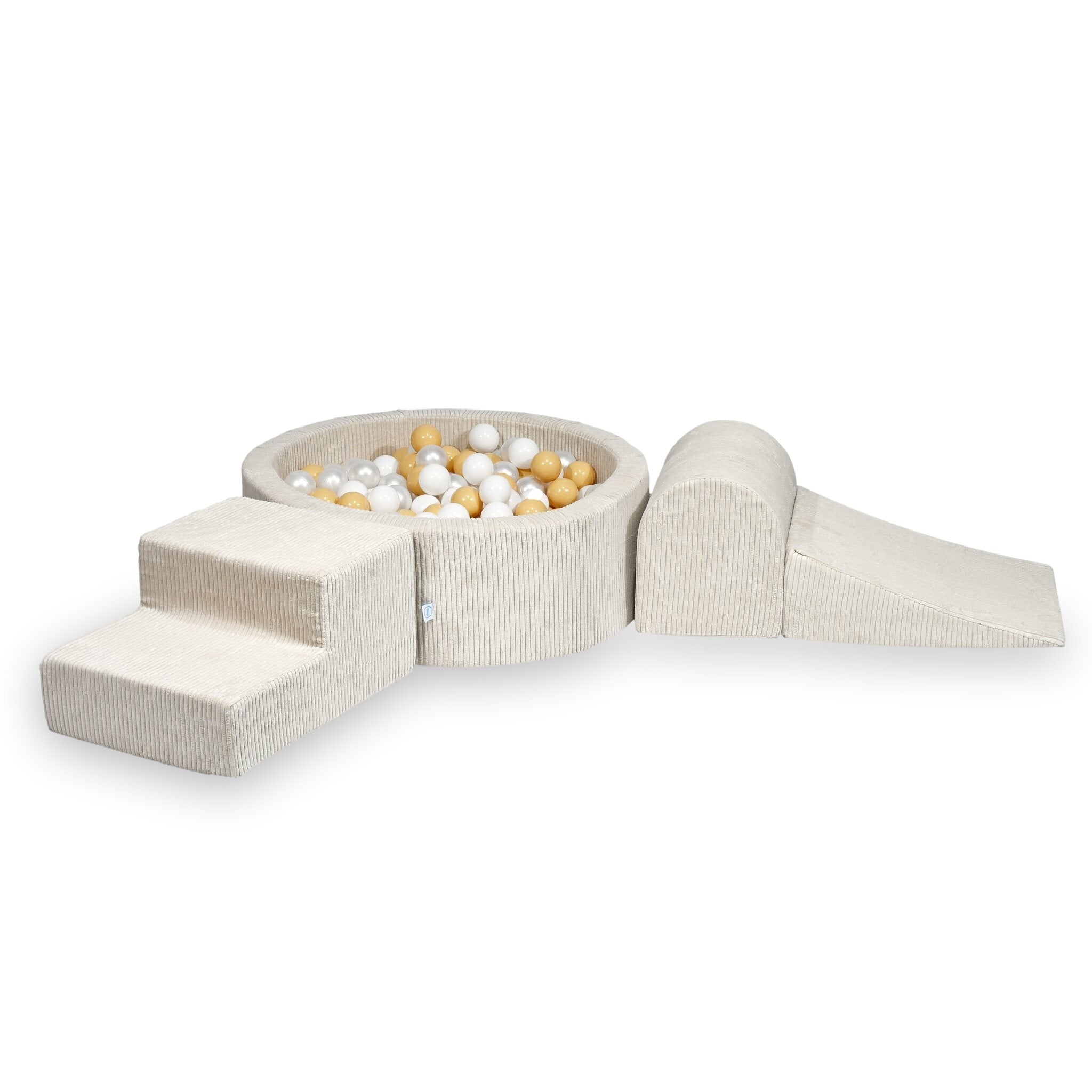 Schaumstoffspielbereich mit rundem, beigefarbenem, geripptem Pool (90 x 30 cm) + 200 Bällen