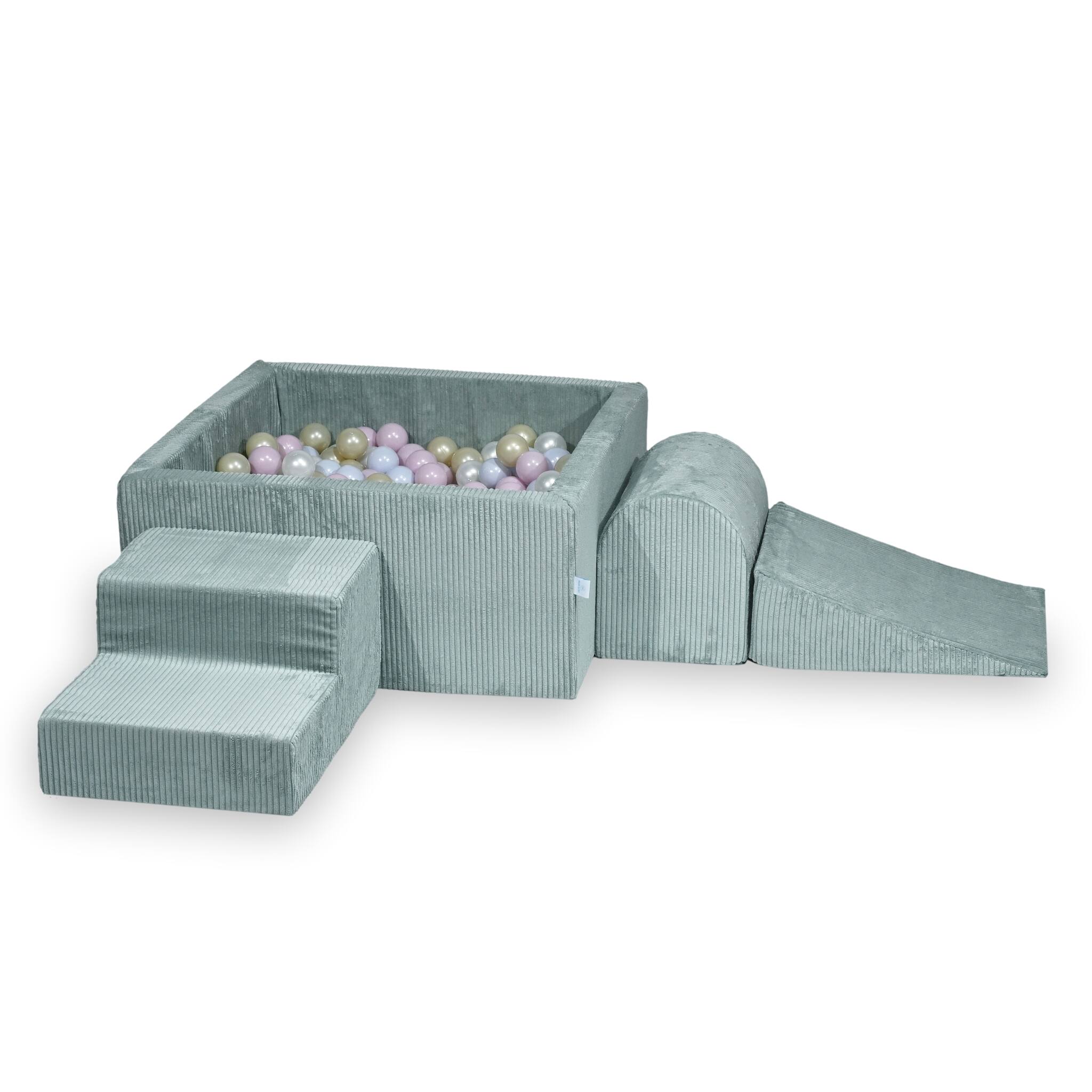 Schaumstoff-Spielbereich mit quadratischem Bällebad, Kinderspielset 90x90x40 cm, hellmintfarben gerippt + 400 Bälle