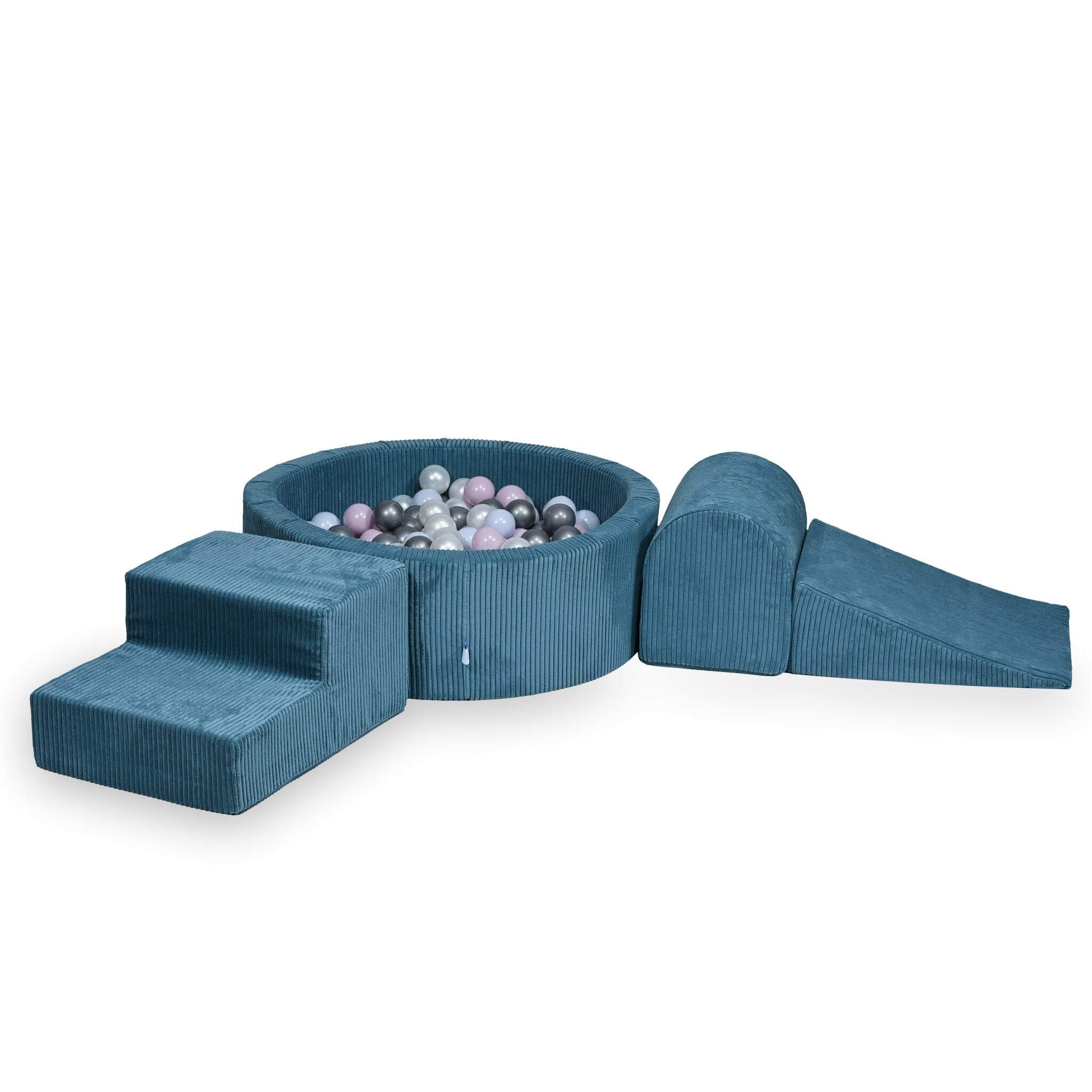 Schaumstoffspielbereich mit rundem, 90x30 cm großem, blau geripptem Pool + 200 Bällen
