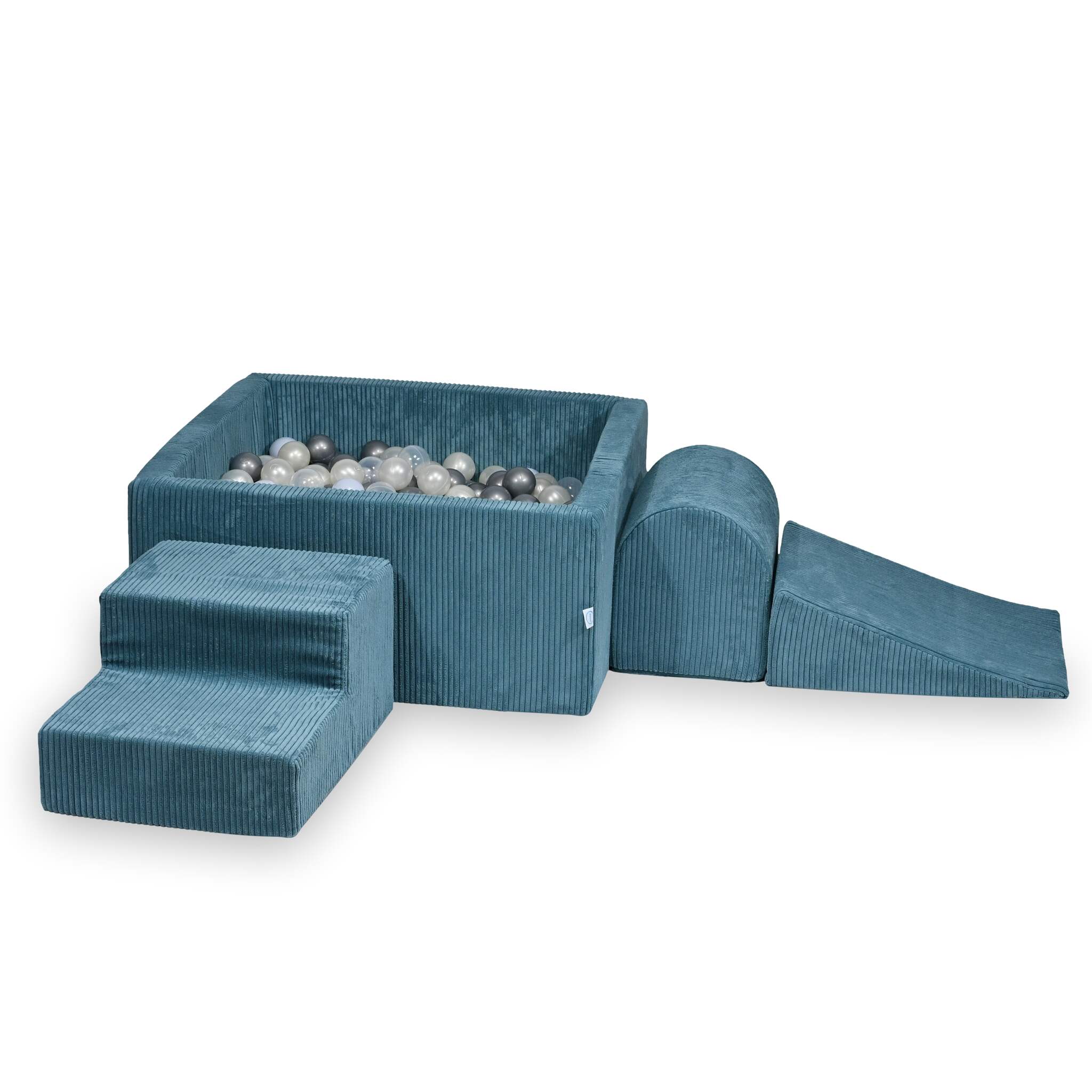 Schaumstoff-Spielbereich mit quadratischem Bällebad, Kinderspielset 90x90x40 cm, blau gerippt + 400 Bälle