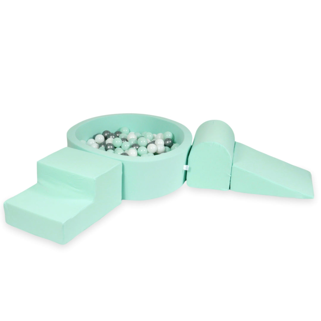 Schaumstoffspielbereich mit Hügel und Mini-Minzbecken + 100 Bälle (hellblau, gelb, meliert, puderrosa, weiß)