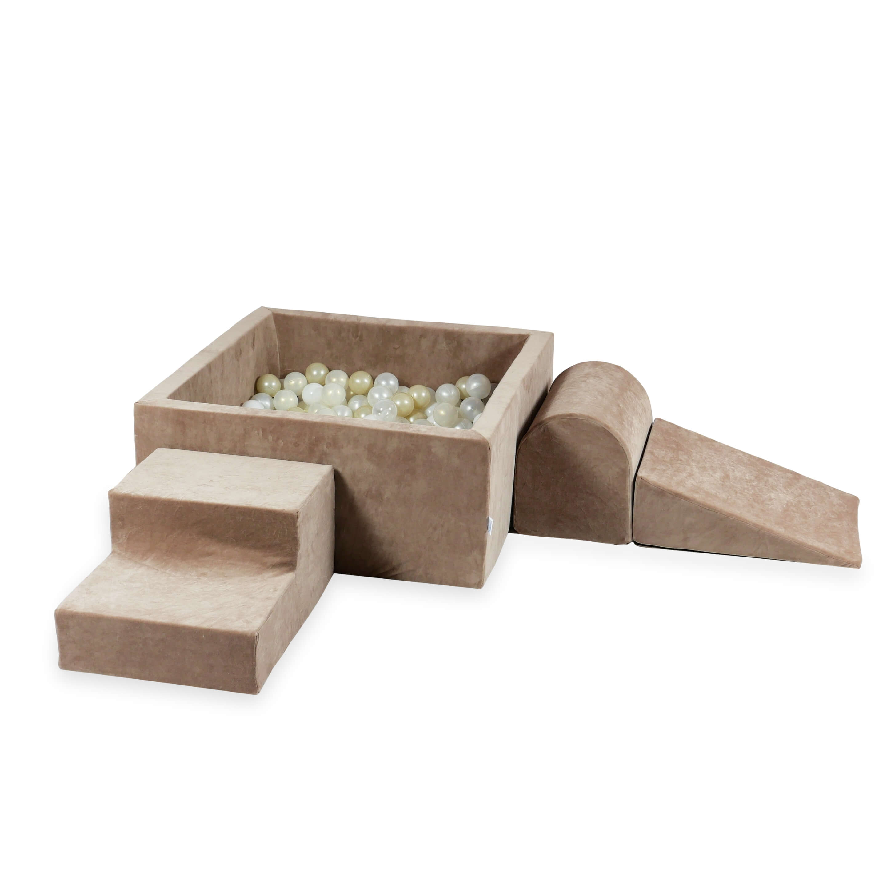 Schaumstoff-Spielbereich mit quadratischem Bällebad, Kinderspielset 90x90x40 cm, samtweich, braun + 400 Bälle