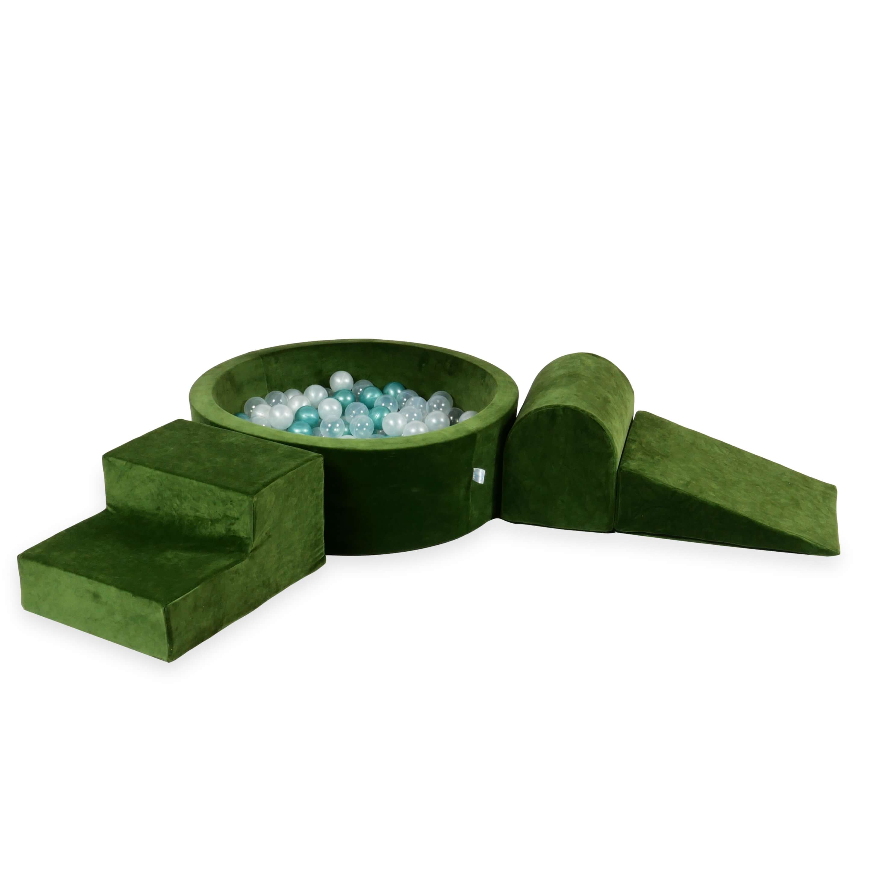 Schaumstoffspielbereich mit rundem, 90 x 30 cm großem, samtweichem, olivgrünem Pool + 200 Bällen