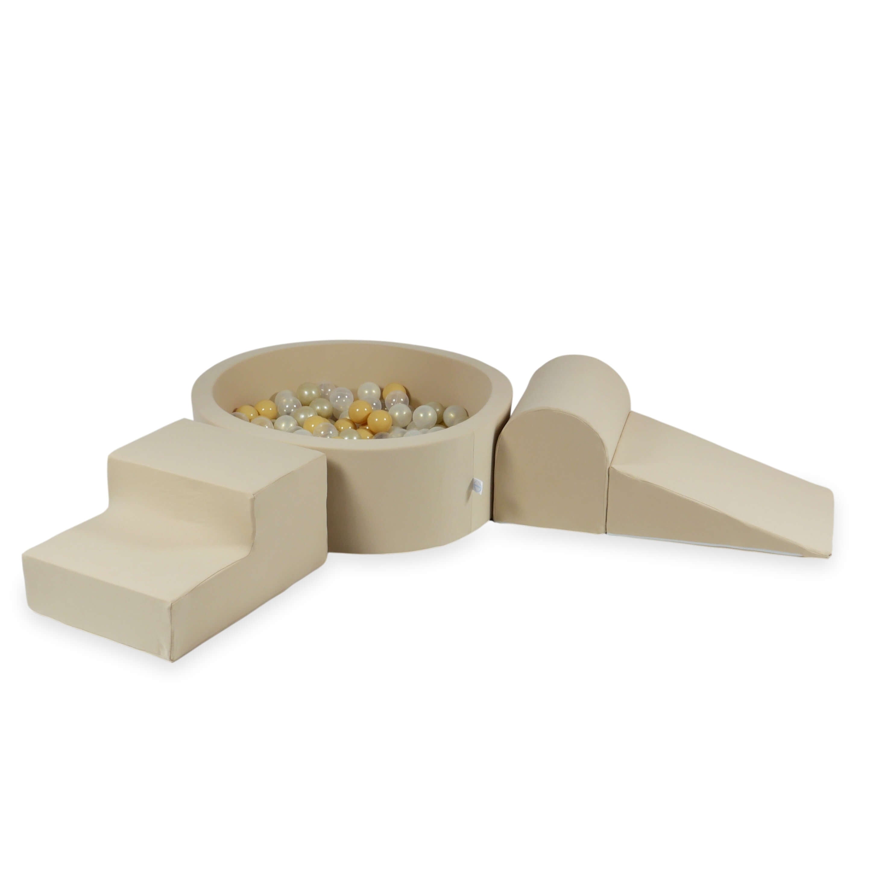 Schaumstoffspielbereich mit rundem, beigefarbenem Pool (90 x 30 cm) + 200 Bällen