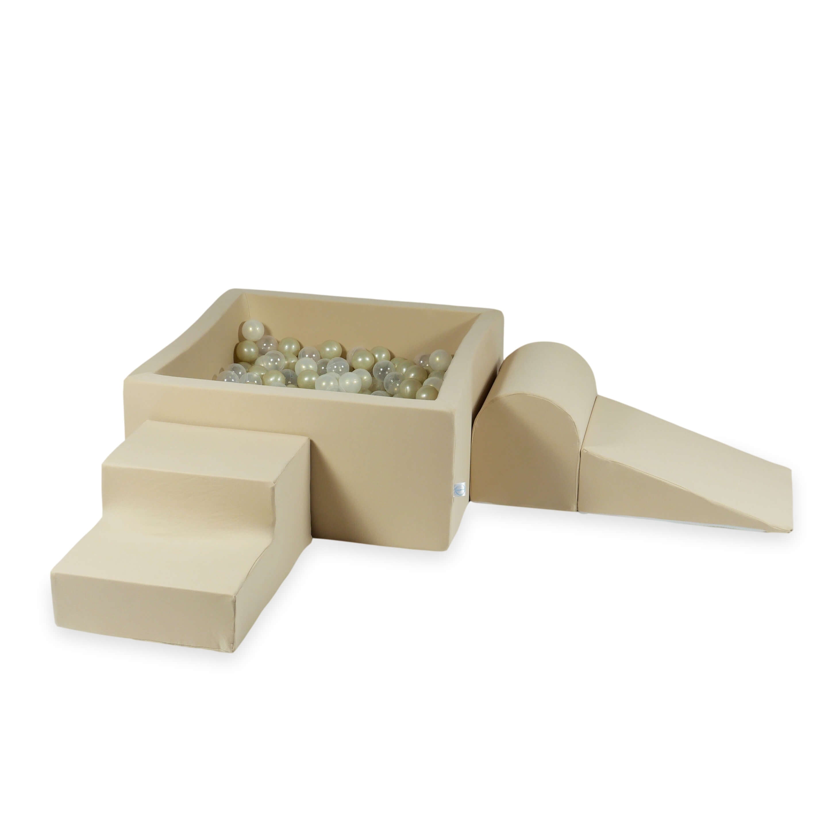 Schaumstoff-Spielbereich mit quadratischem Bällebad, Kinderspielset 90x90x40 cm, beige + 400 Bälle