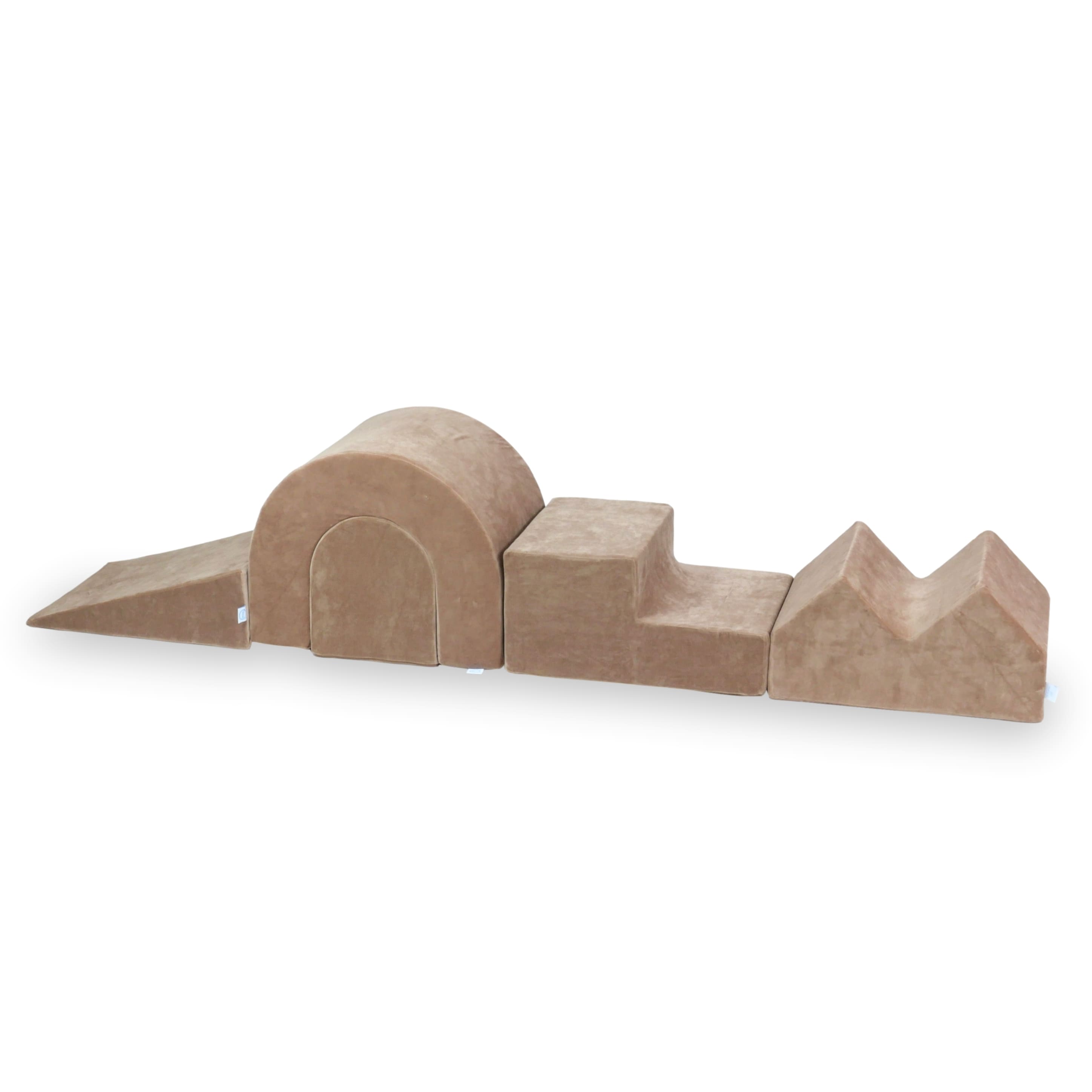 Schaumstoffspielbereich mit rundem, samtweichem, braunem Pool (90 x 30 cm) + 5 Elementen + 200 Bällen