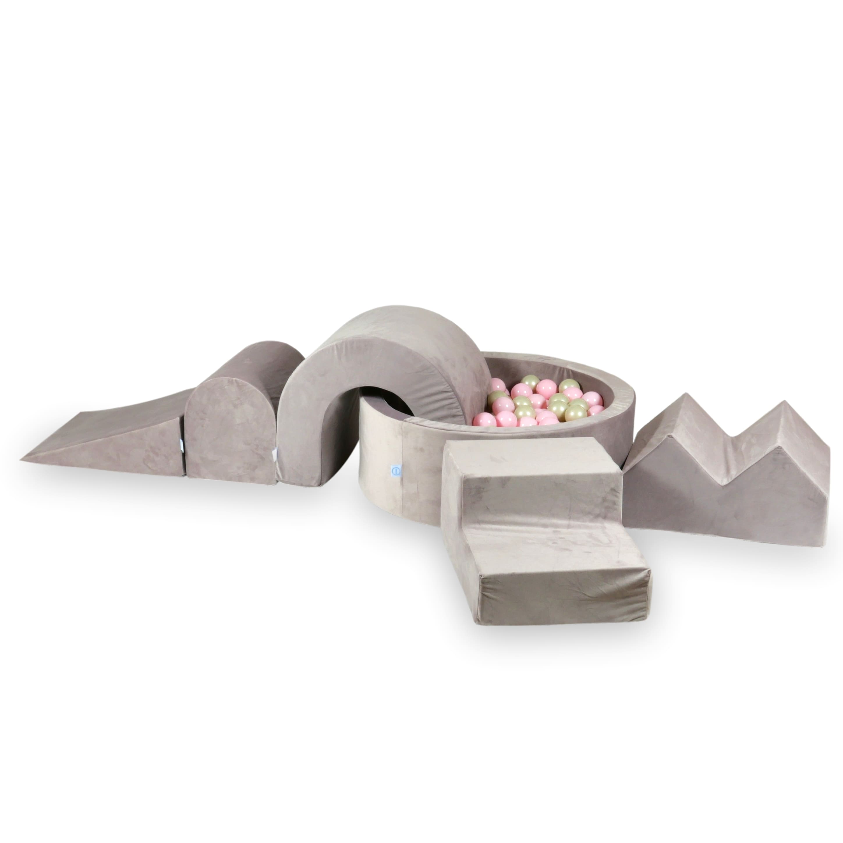 Schaumstoffspielbereich mit rundem 90x30 Velvet Lilac Pool + 5 Elementen + 200 Bällen (hellrosa, hellgold)