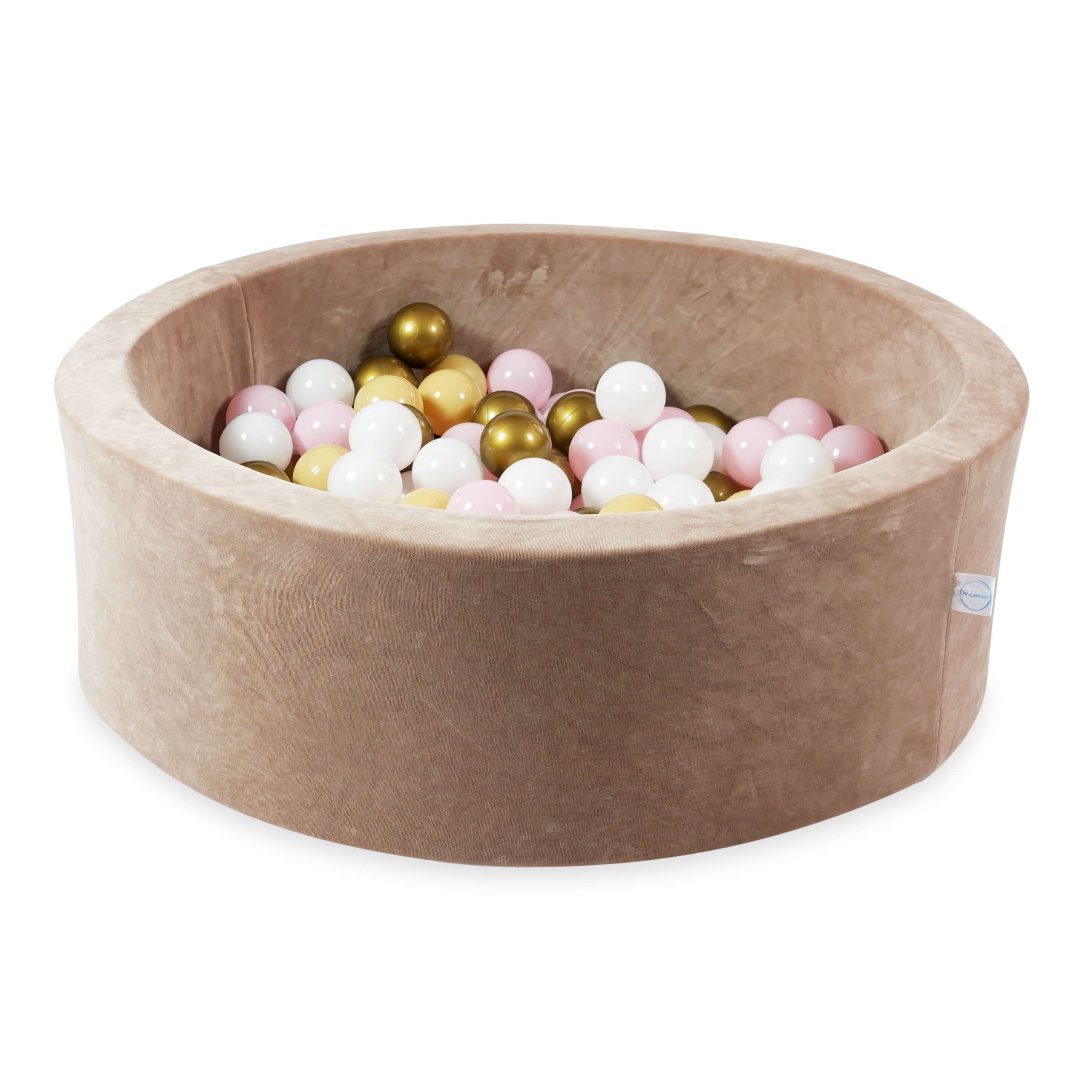 Schaumstoffspielbereich mit rundem, samtweichem, braunem Pool (90 x 30 cm) + 5 Elementen + 200 Bällen