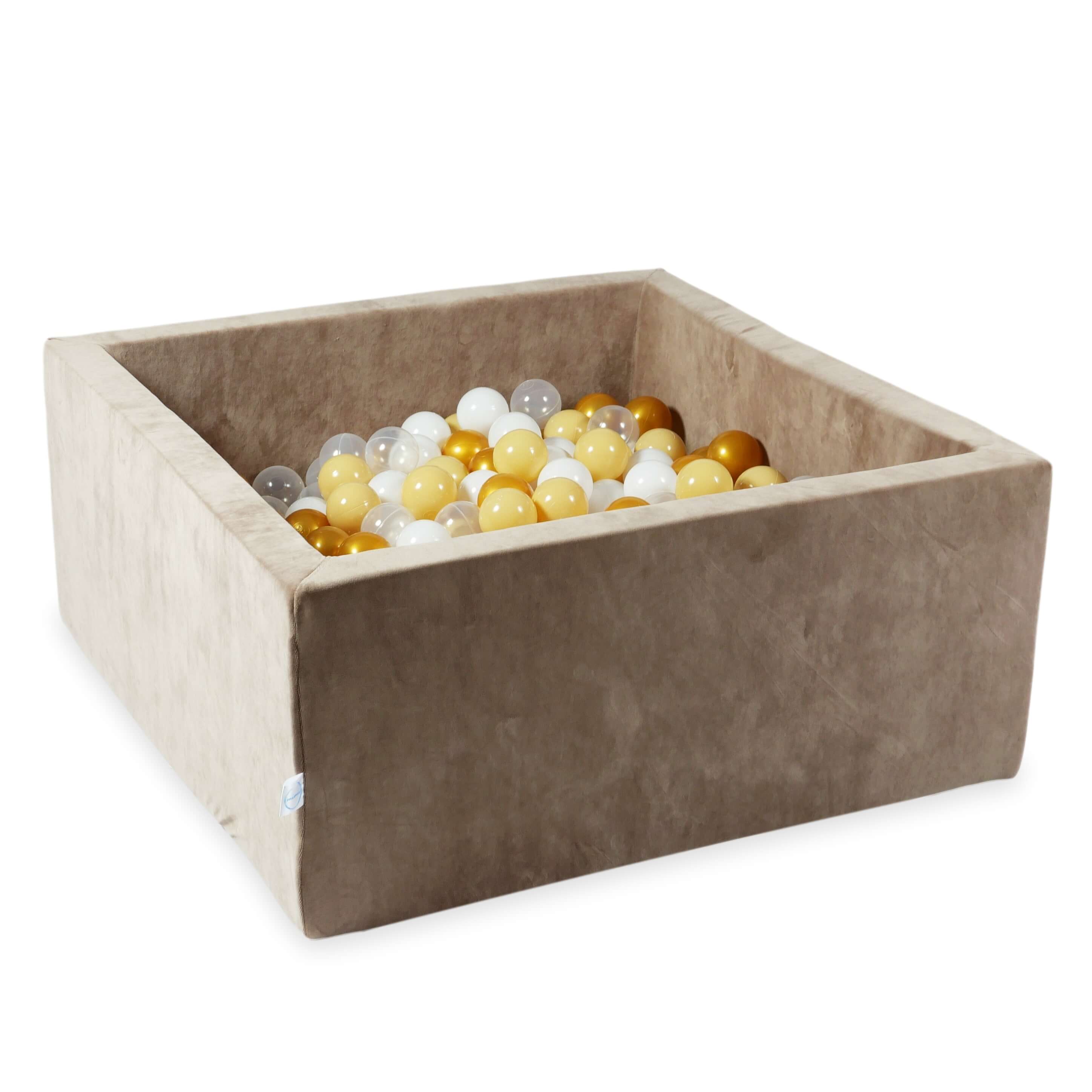 Piscine à balles carrée 90x90x40 cm en velvet soft Brown, 400 balles