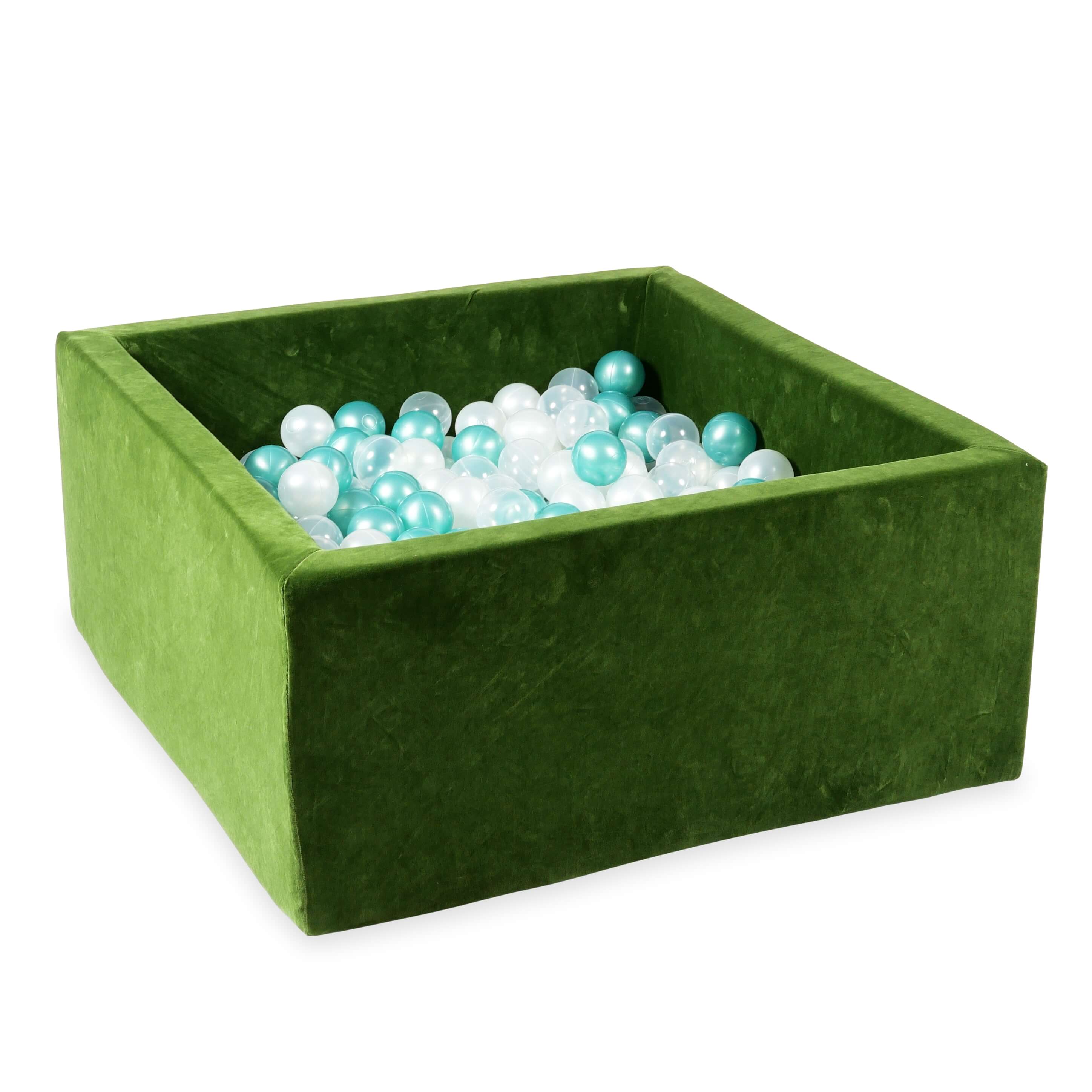 Piscine à balles carrée 90x90x40 cm en velvet soft Olive, 400 balles