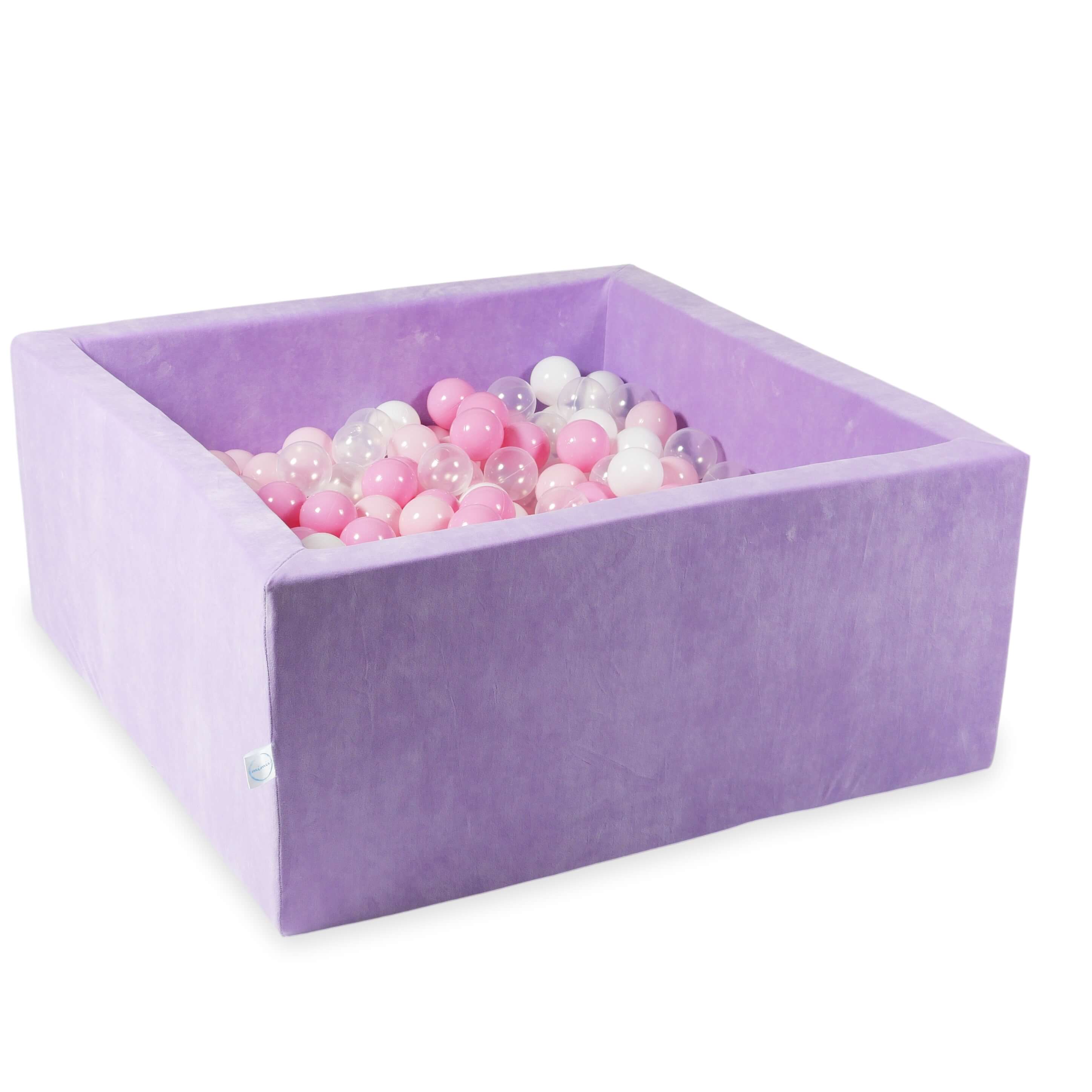 Piscine à balles carrée 90x90x40 cm en velvet soft Lilac, 400 balles