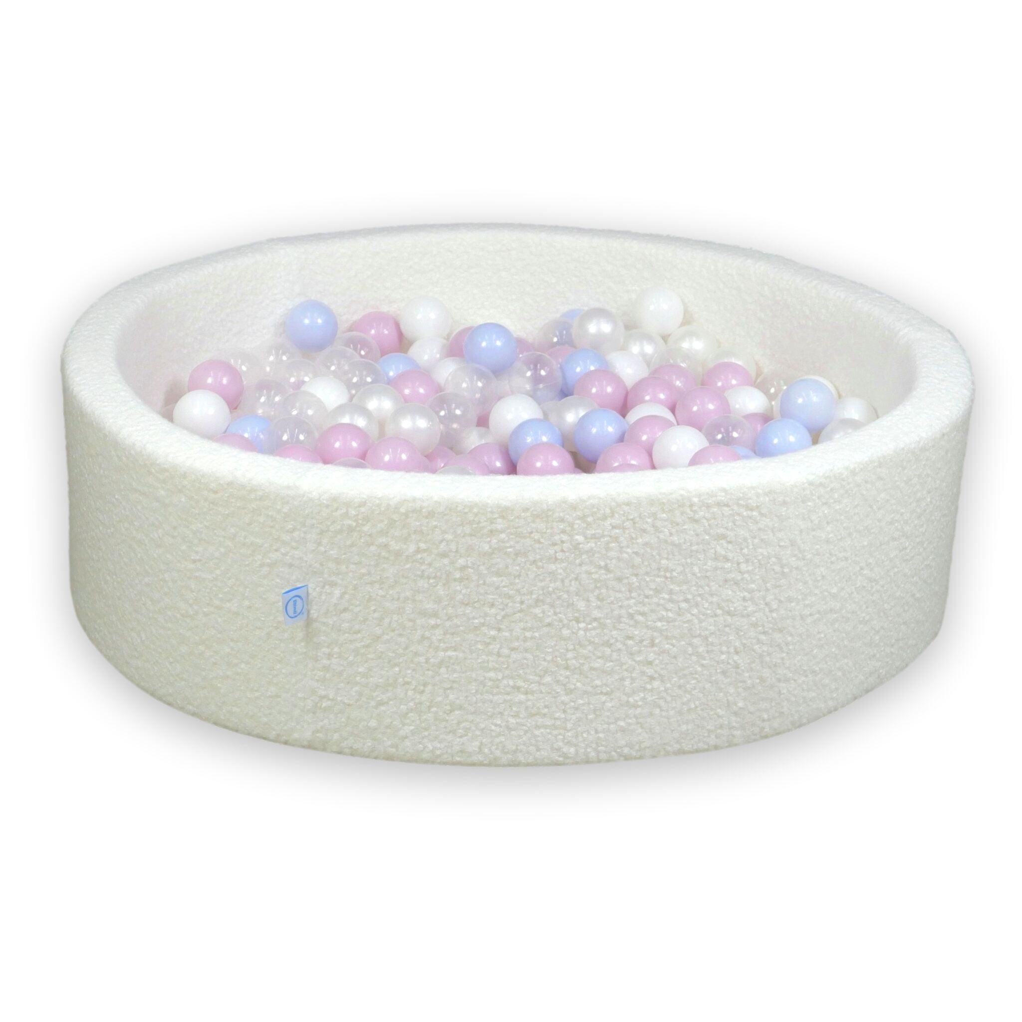 Bällebad 110x30 Schleife, 400 weiße Bälle (transparent, weiß, perlmuttfarben, hellperlmuttrosa, hellperlmuttblau)