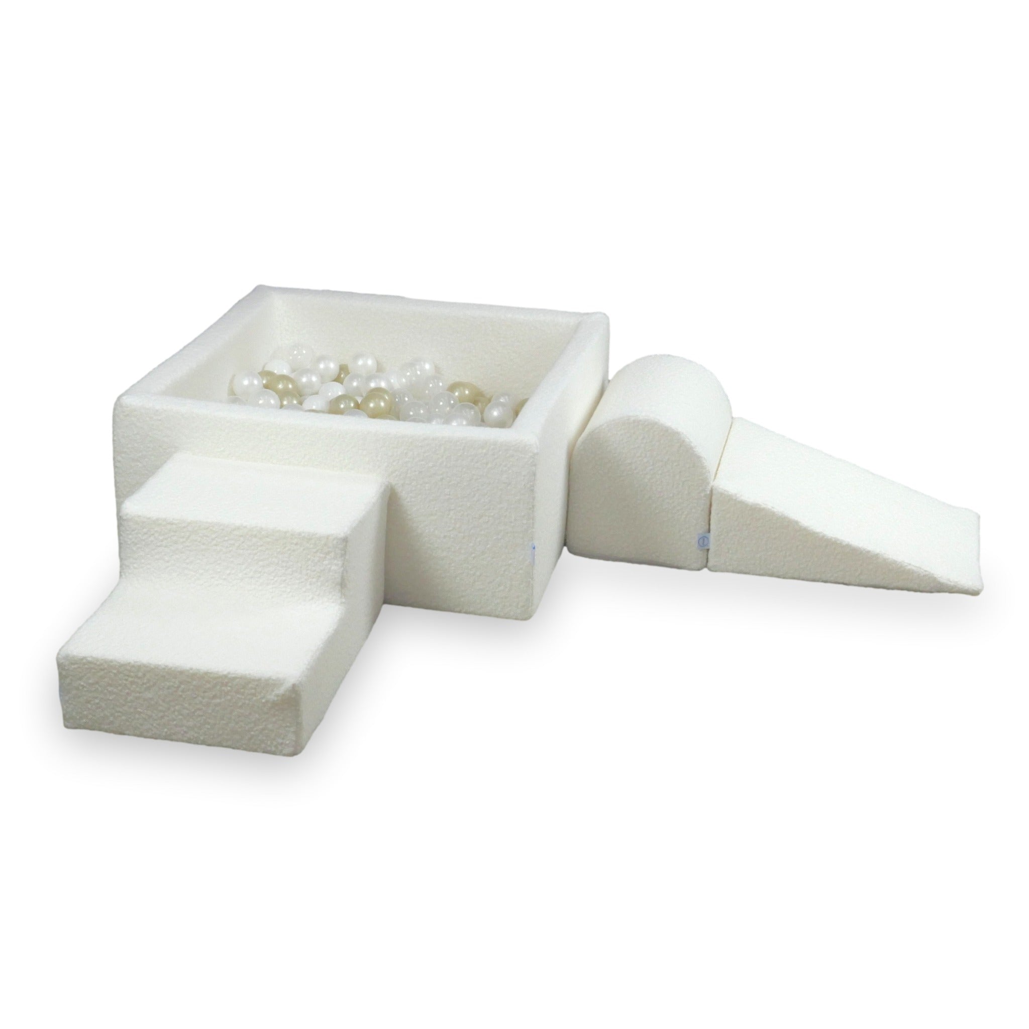 Schaumstoff-Spielbereich mit quadratischem Bällebad, Kinderspielset 90x90x40 Loop Weiß + 400 Bälle