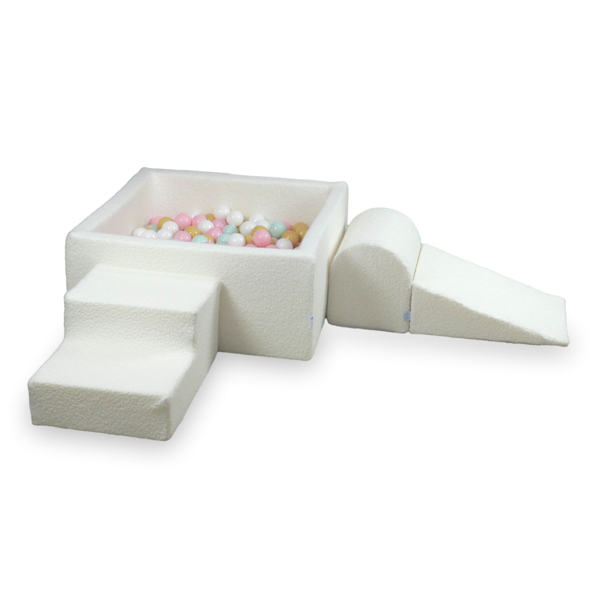 Schaumstoff-Spielbereich mit quadratischem Bällebad, Kinderspielset 90x90x40 Loop Weiß + 400 Bälle