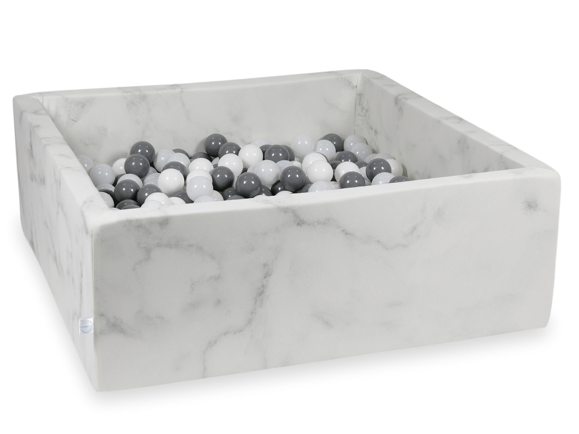 Piscine à balles carrée 110x110x40 cm en velours Marble, 600 balles