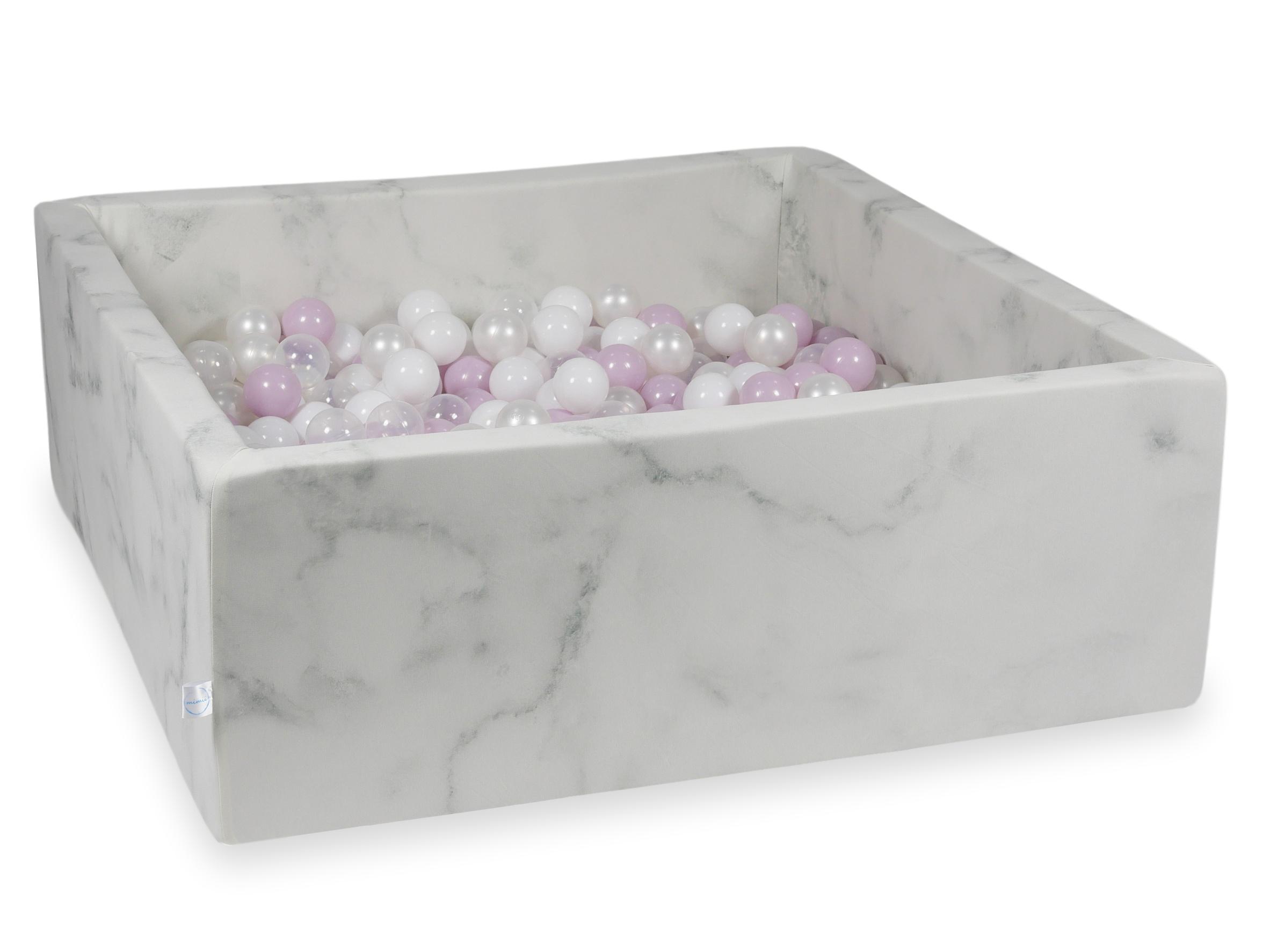 Piscine à balles carrée 110x110x40 cm en velours Marble, 600 balles