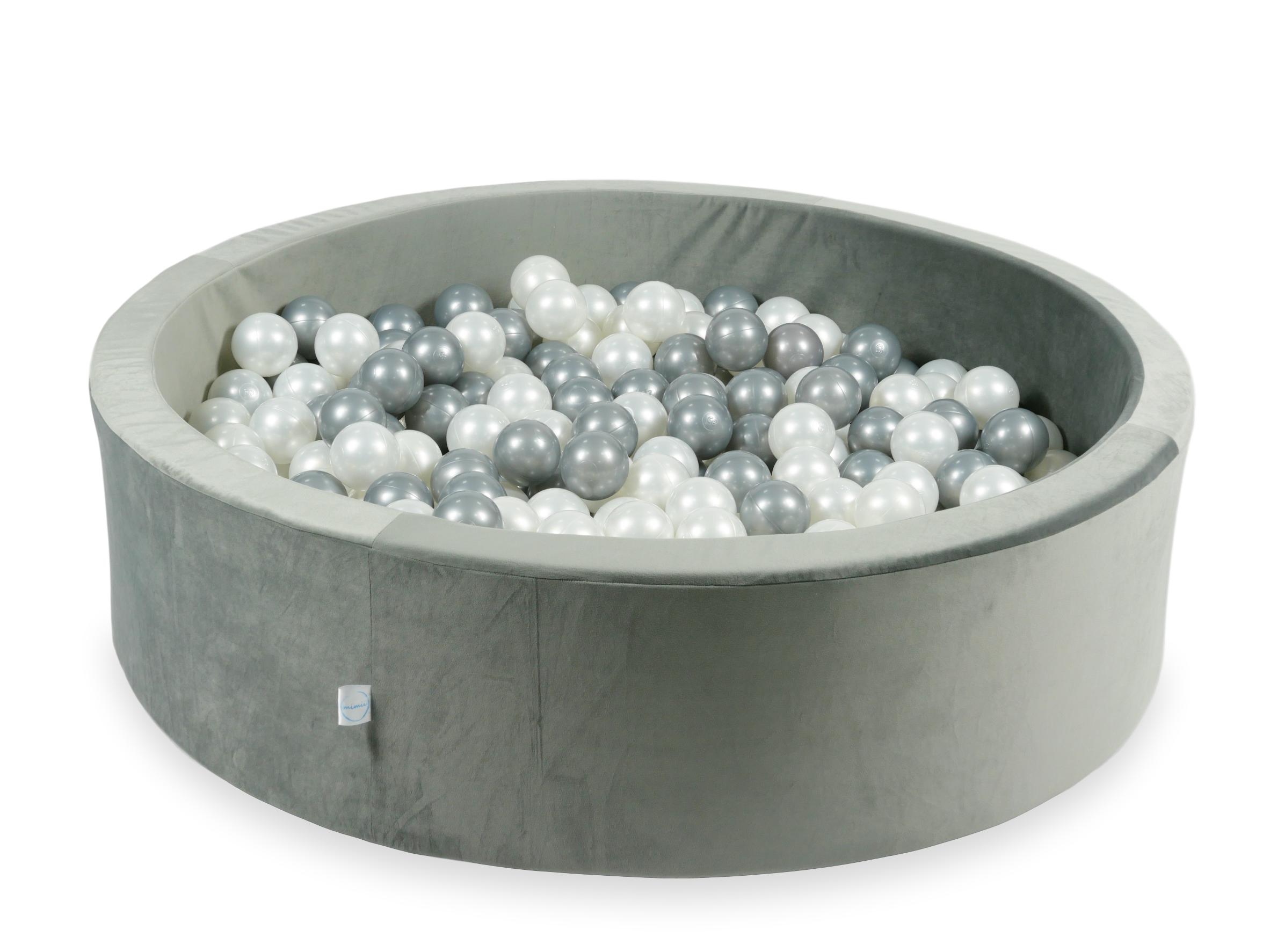 Piscine à balles en velours velvet gris 110x30 cm avec 400 balles