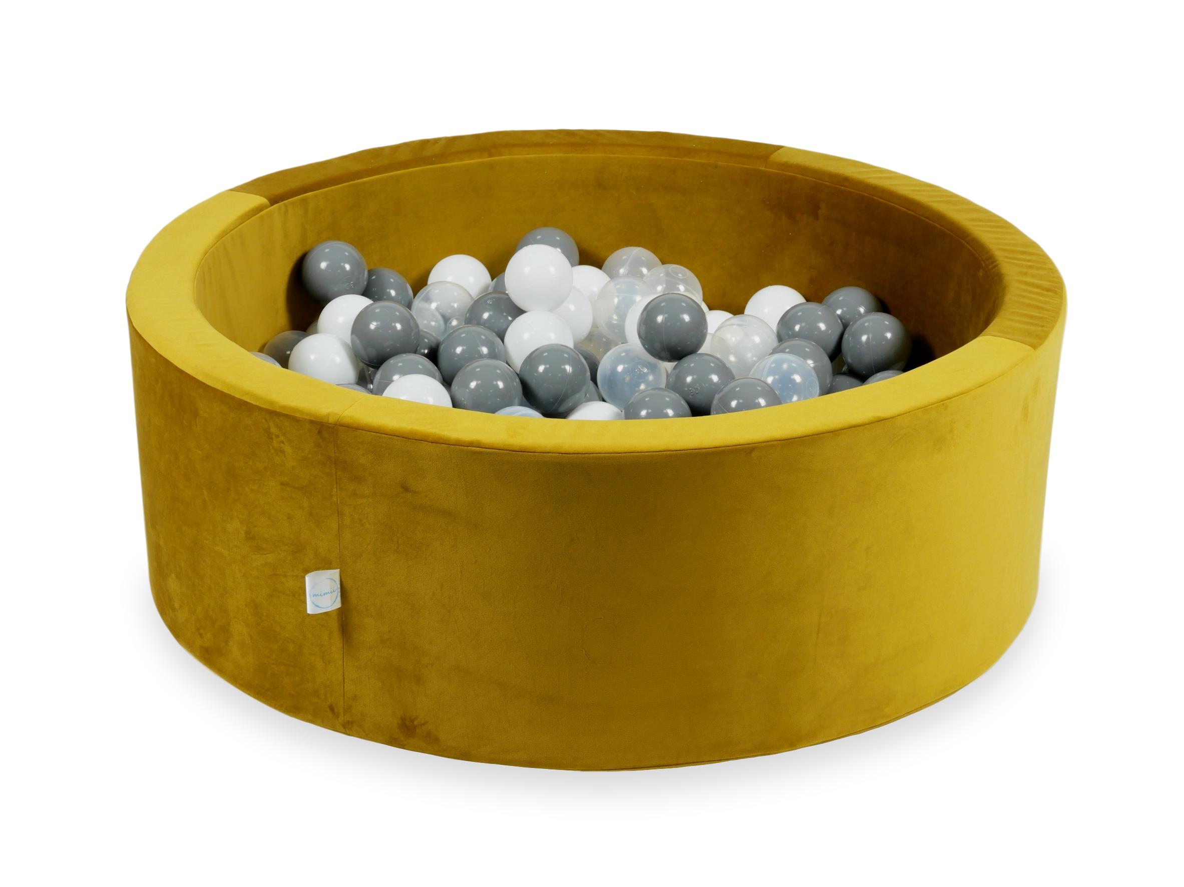 Schaumstoffspielbereich mit Hügel und Mikro-Samt-Goldpool + 100 Bälle (hellgold, perlmuttfarben, silber, transparent)