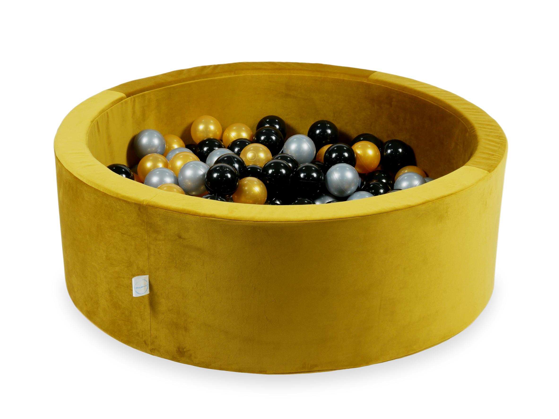 Schaumstoffspielbereich mit Hügel und Mikro-Samt-Goldpool + 100 Bälle (hellgold, perlmuttfarben, silber, transparent)