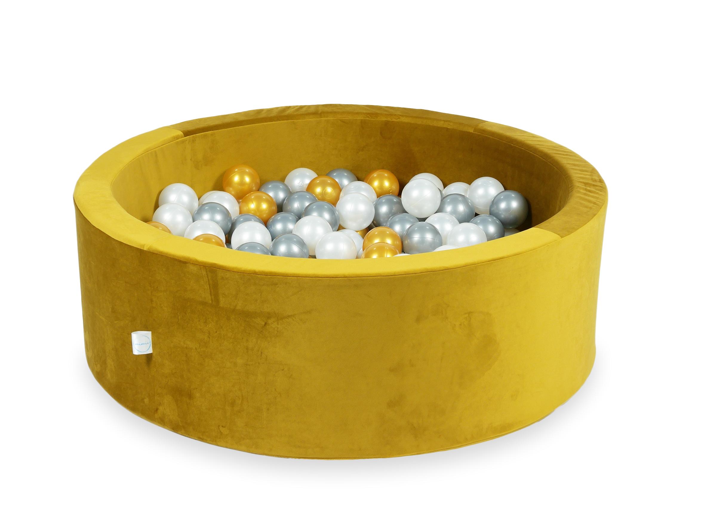 Schaumstoffspielbereich mit Hügel und Mikro-Samt-Goldpool + 100 Bälle (hellgold, perlmuttfarben, silber, transparent)