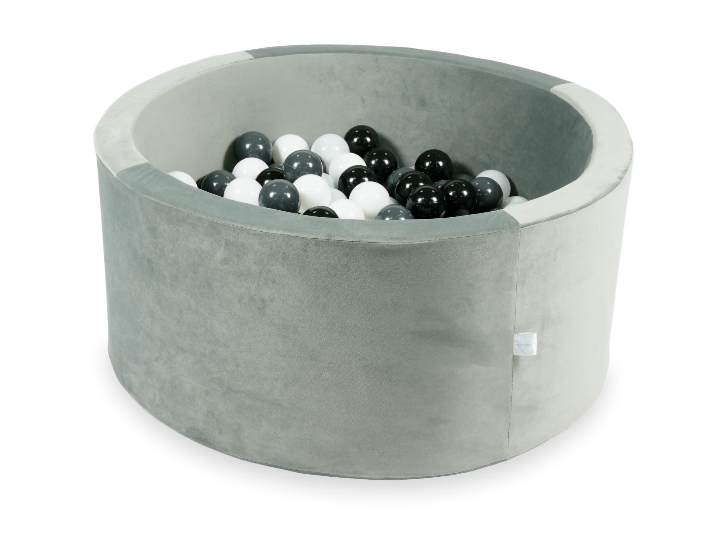 Piscine à balles en velours velvet gris 90x40 cm avec 300 balles