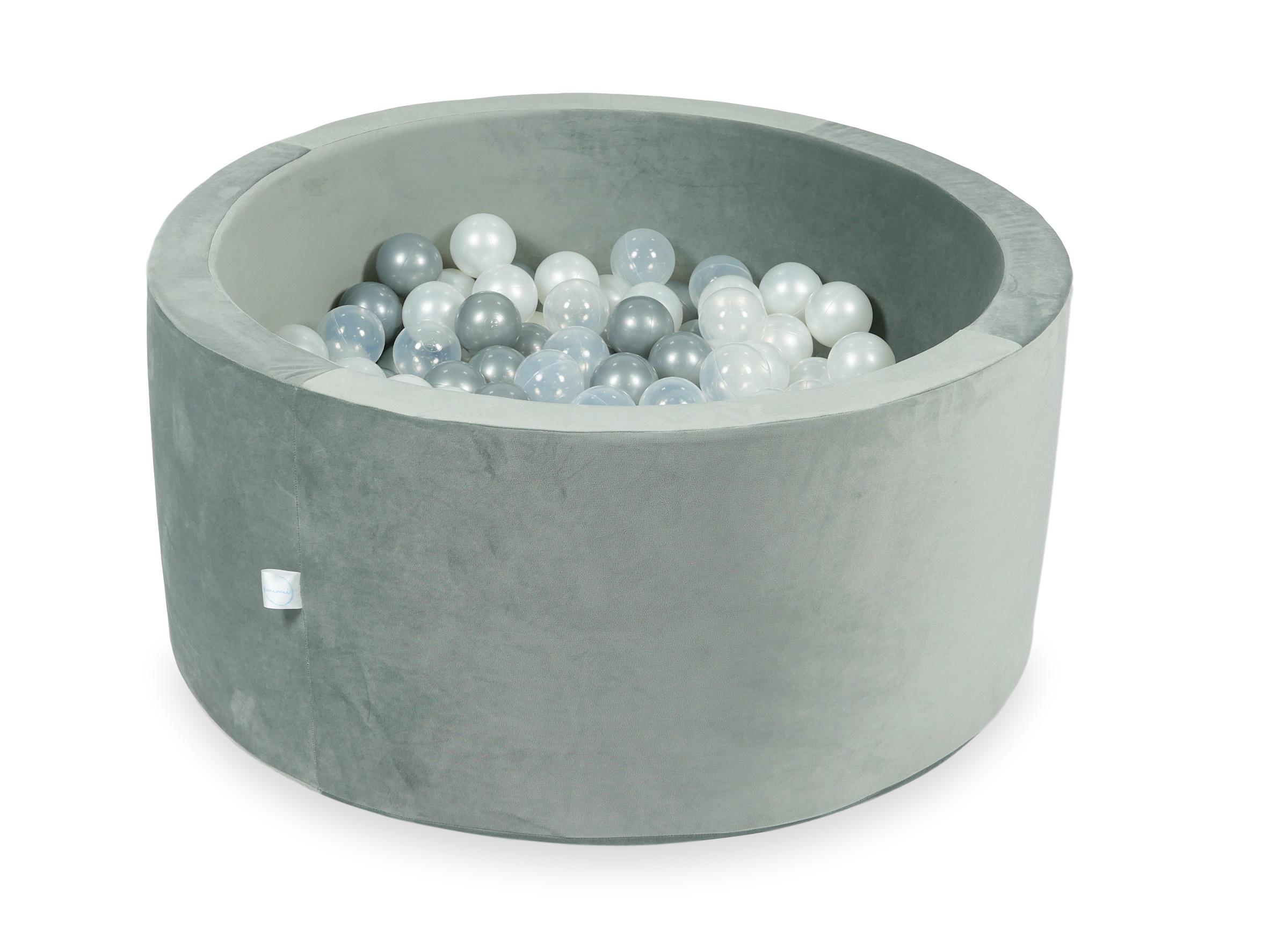 Piscine à balles en velours velvet gris 90x40 cm avec 300 balles