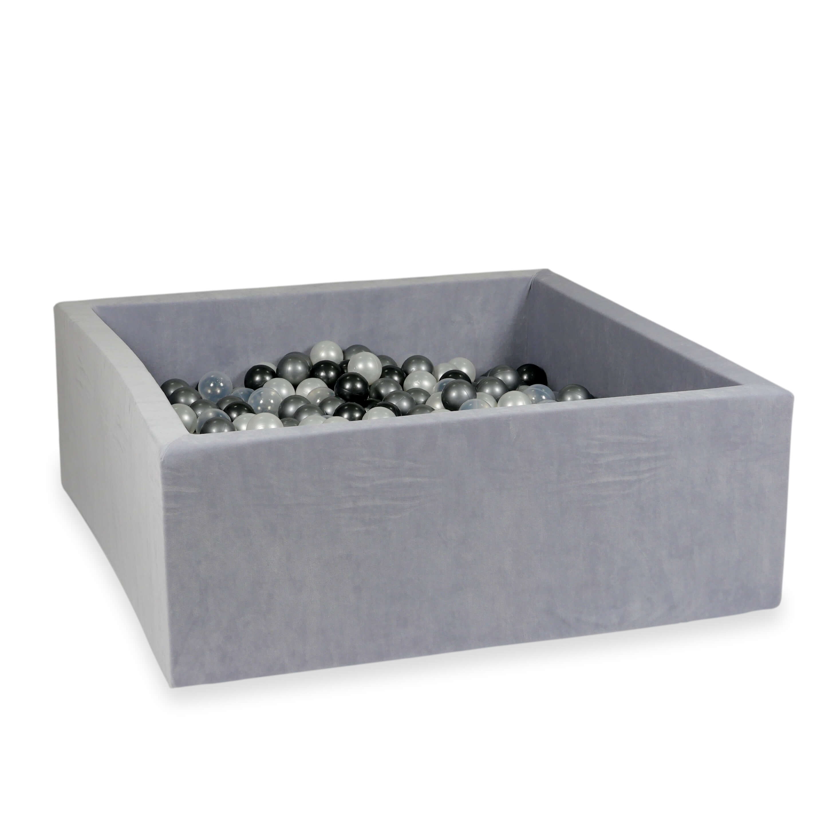 Piscine à balles carrée 110x110x40 cm en velvet soft Gris Clair, 600 balles