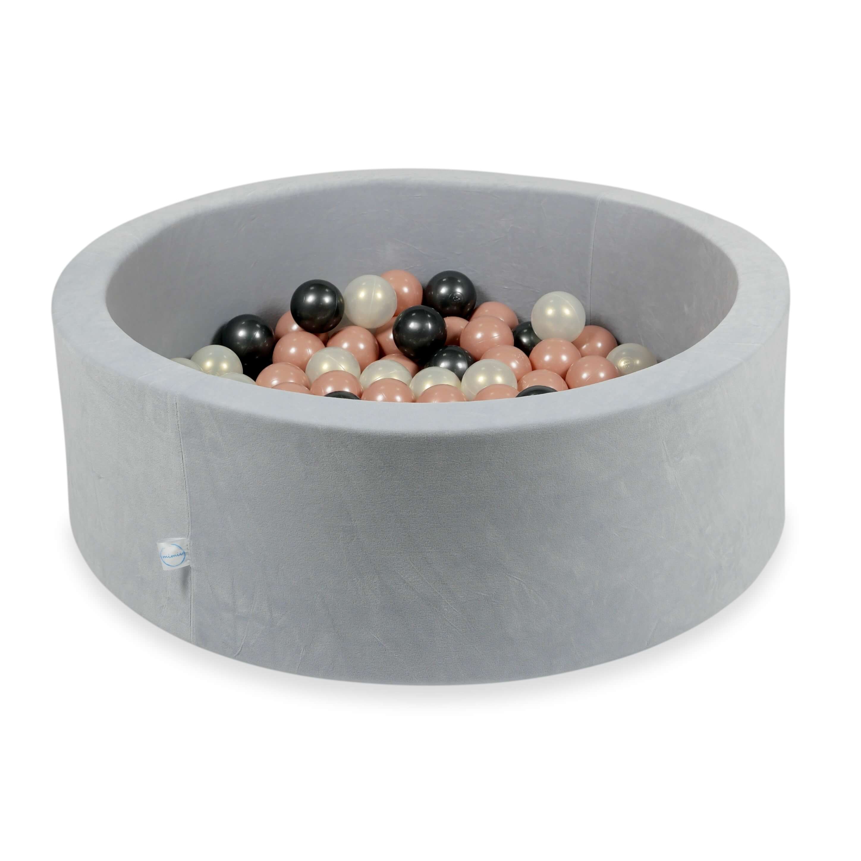 Schaumstoffspielbereich mit Hügel und Pool, hellgrauer, mikro-veloursweicher Stoff + 100 Bälle (hellblau, gelb, meliert, puderrosa, weiß)
