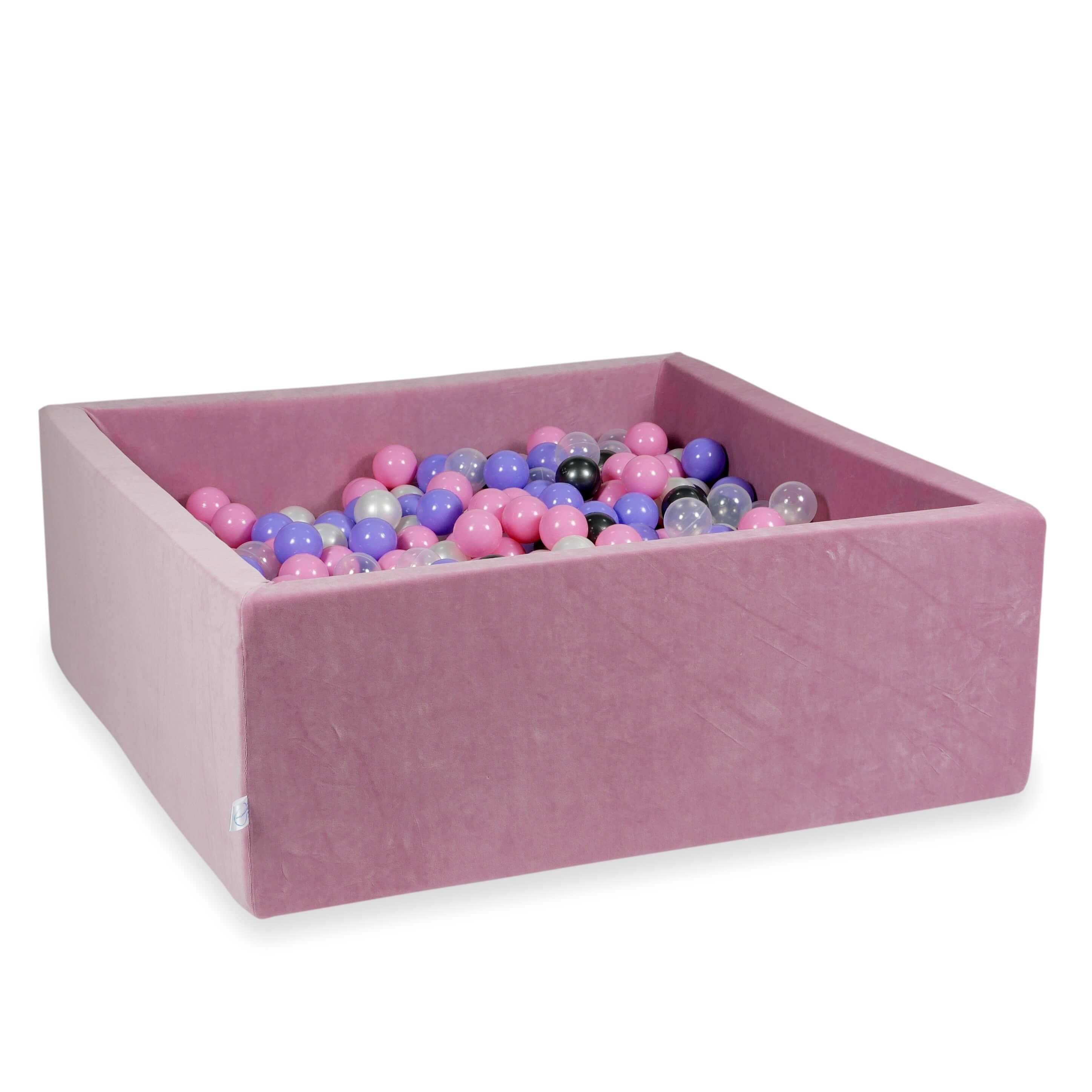 Piscine à balles carrée 110x110x40 cm en velvet soft Rose, 600 balles