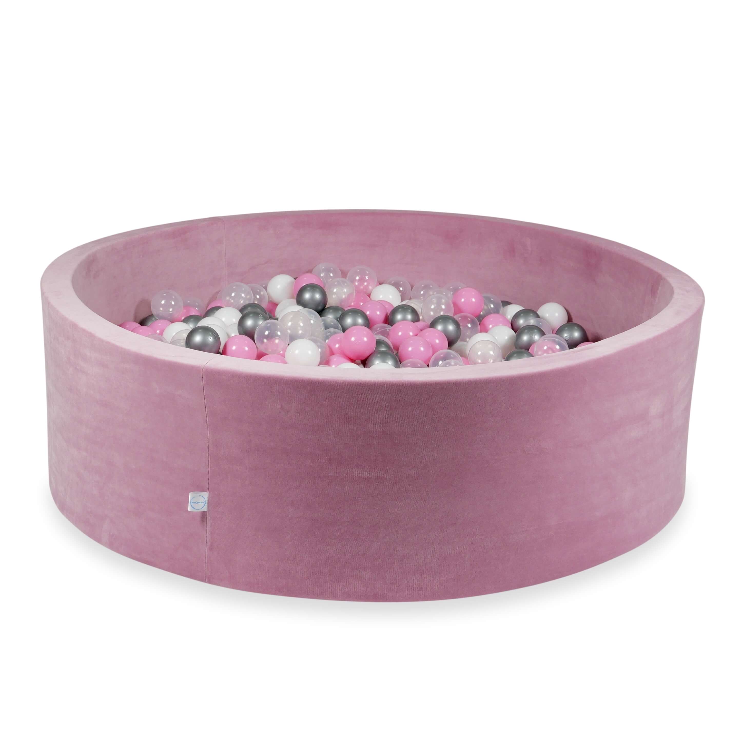 Piscine à balles en velours velvet soft rose 130x40 cm avec 700 balles