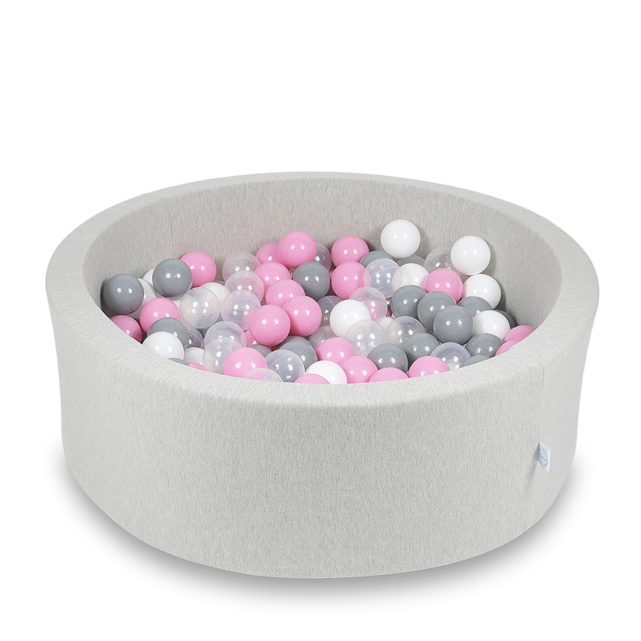Schaumstoffspielbereich mit Hügel und hellgrauem Mini-Pool + 100 Bälle (hellgold, perlmuttfarben, silber, transparent)