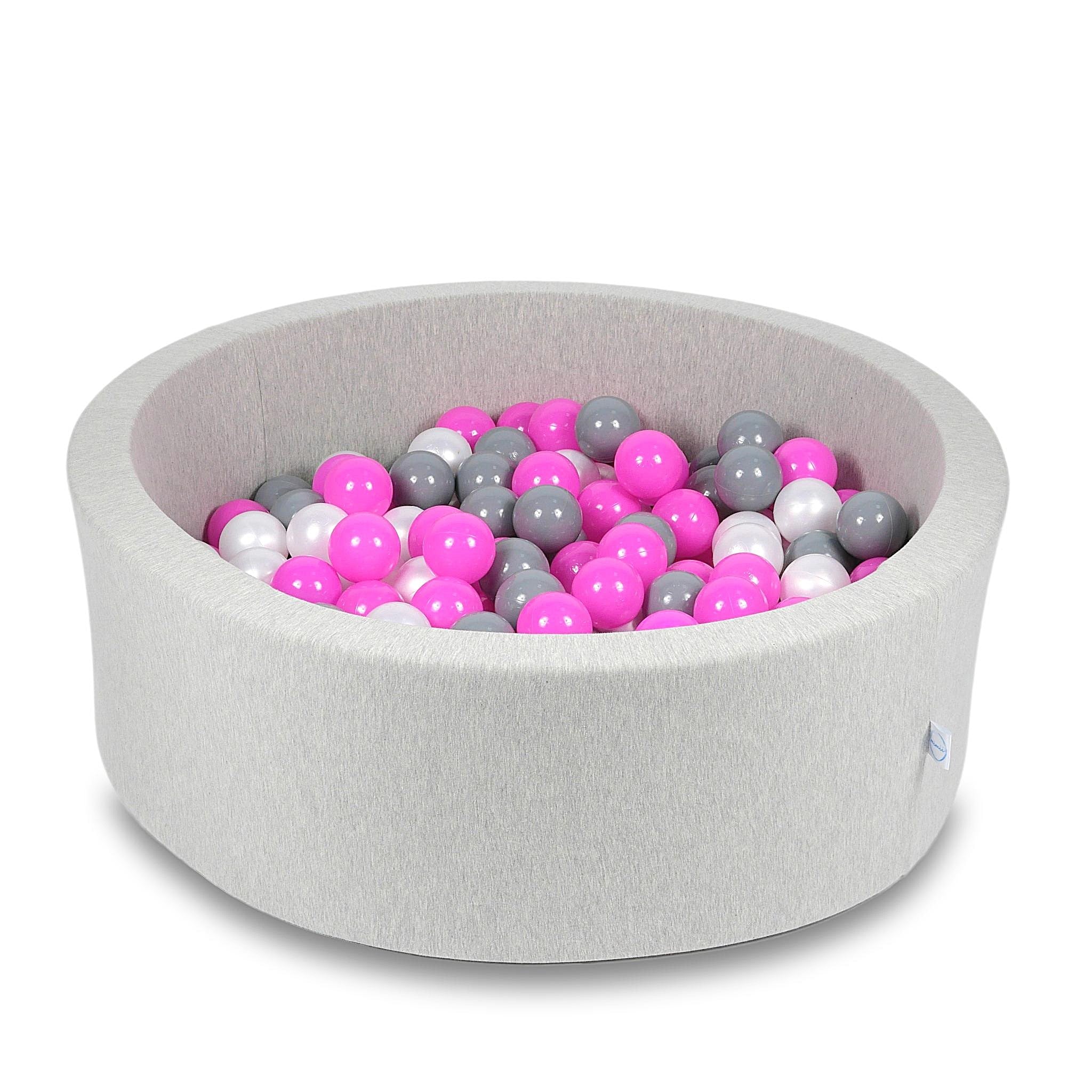 Schaumstoffspielbereich mit Hügel und hellgrauem Mini-Pool + 100 Bälle (hellgold, perlmuttfarben, silber, transparent)
