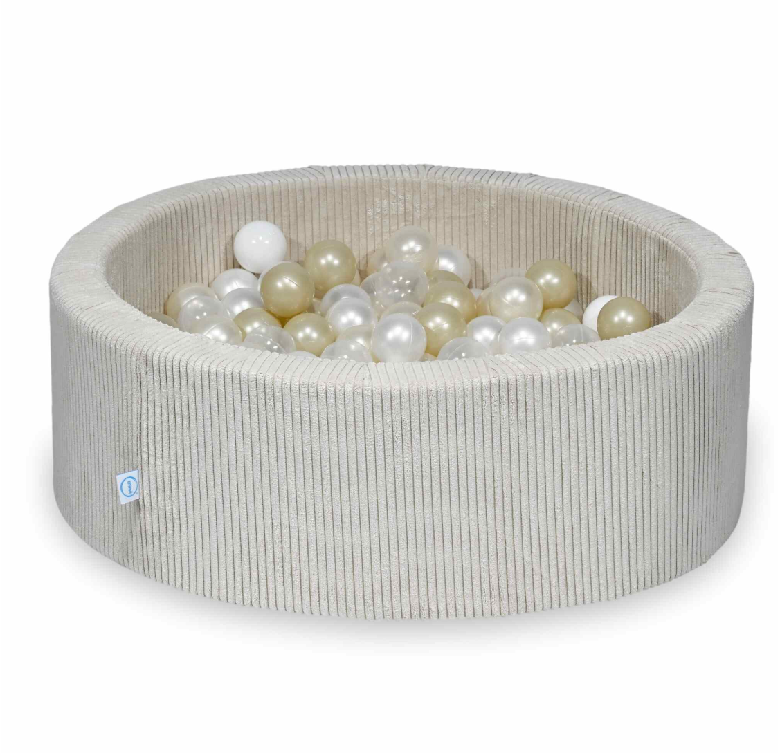 Schaumstoffspielbereich mit rundem, beigefarbenem, geripptem Pool (90 x 30 cm) + 5 Elementen + 200 Bällen