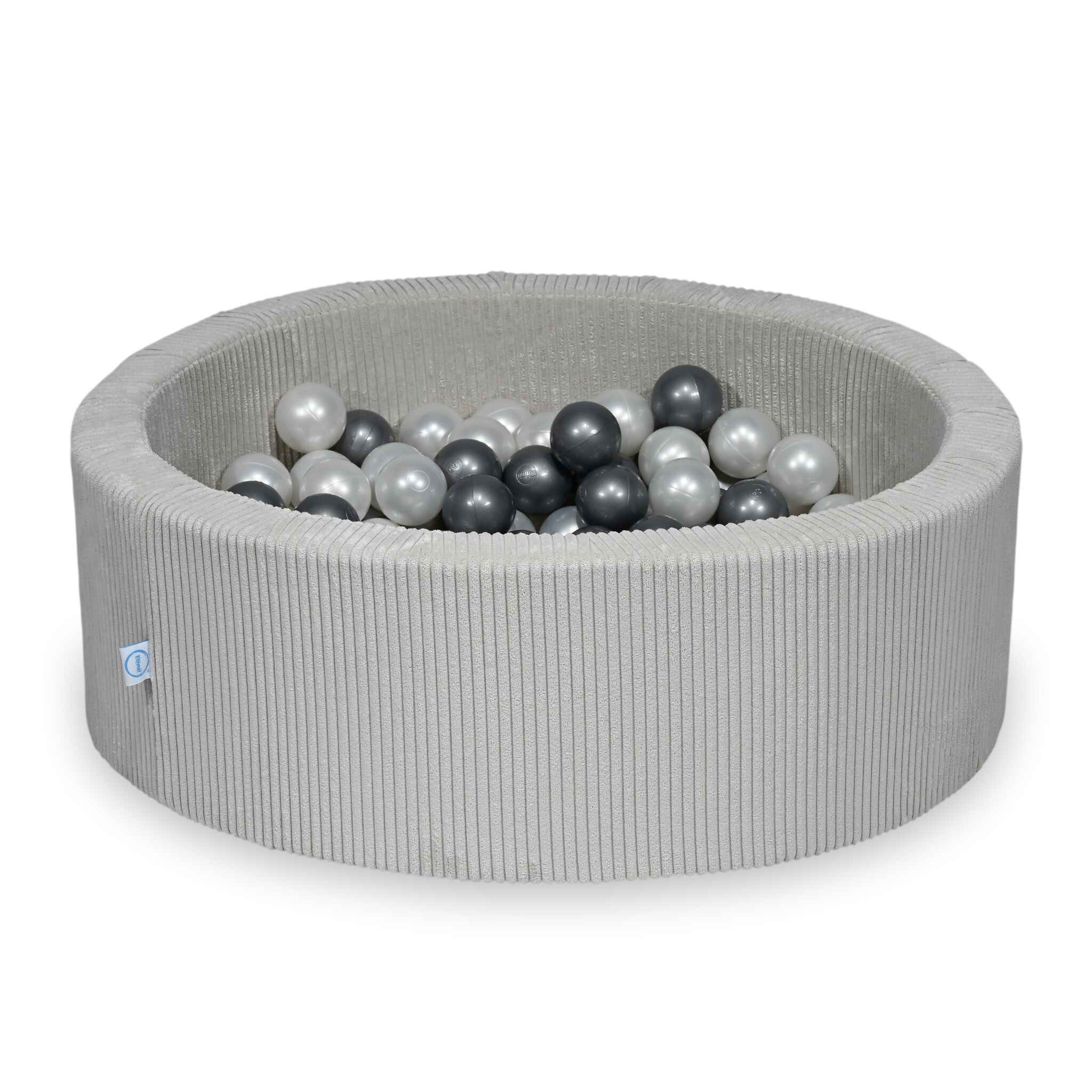 Schaumstoffspielbereich mit rundem, grauem, geripptem Pool (90 x 30 cm) + 5 Elementen + 200 Bällen