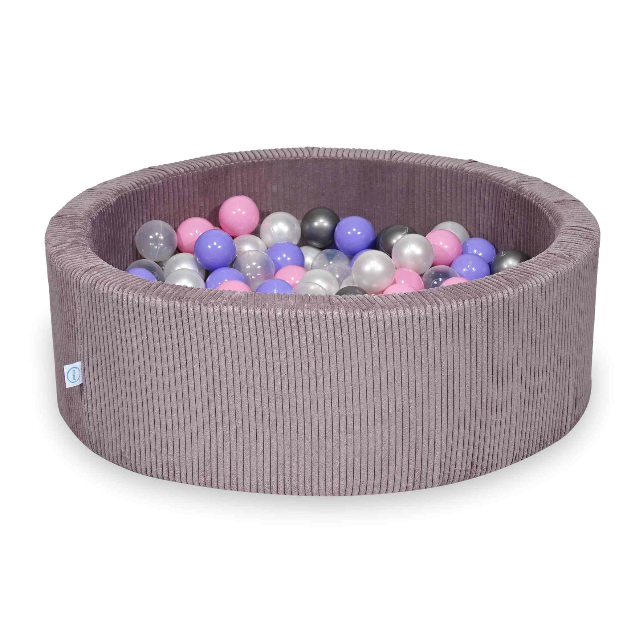 Schaumstoffspielbereich mit rundem, geripptem, lavendelfarbenem Pool (90 x 30 cm) + 5 Spielelementen + 200 Bällen