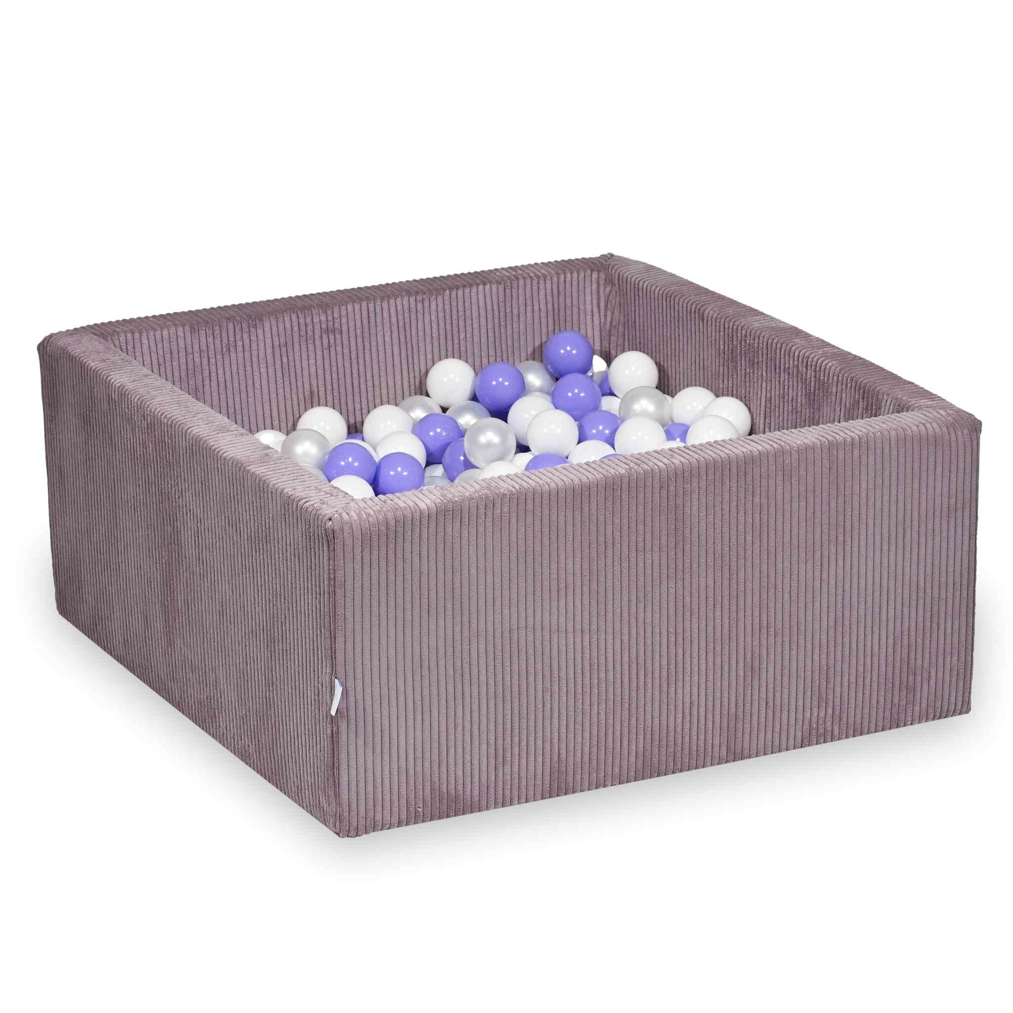Piscine à balles carrée 90x90x40 cm en velours côtelé Lavende, 400 balles