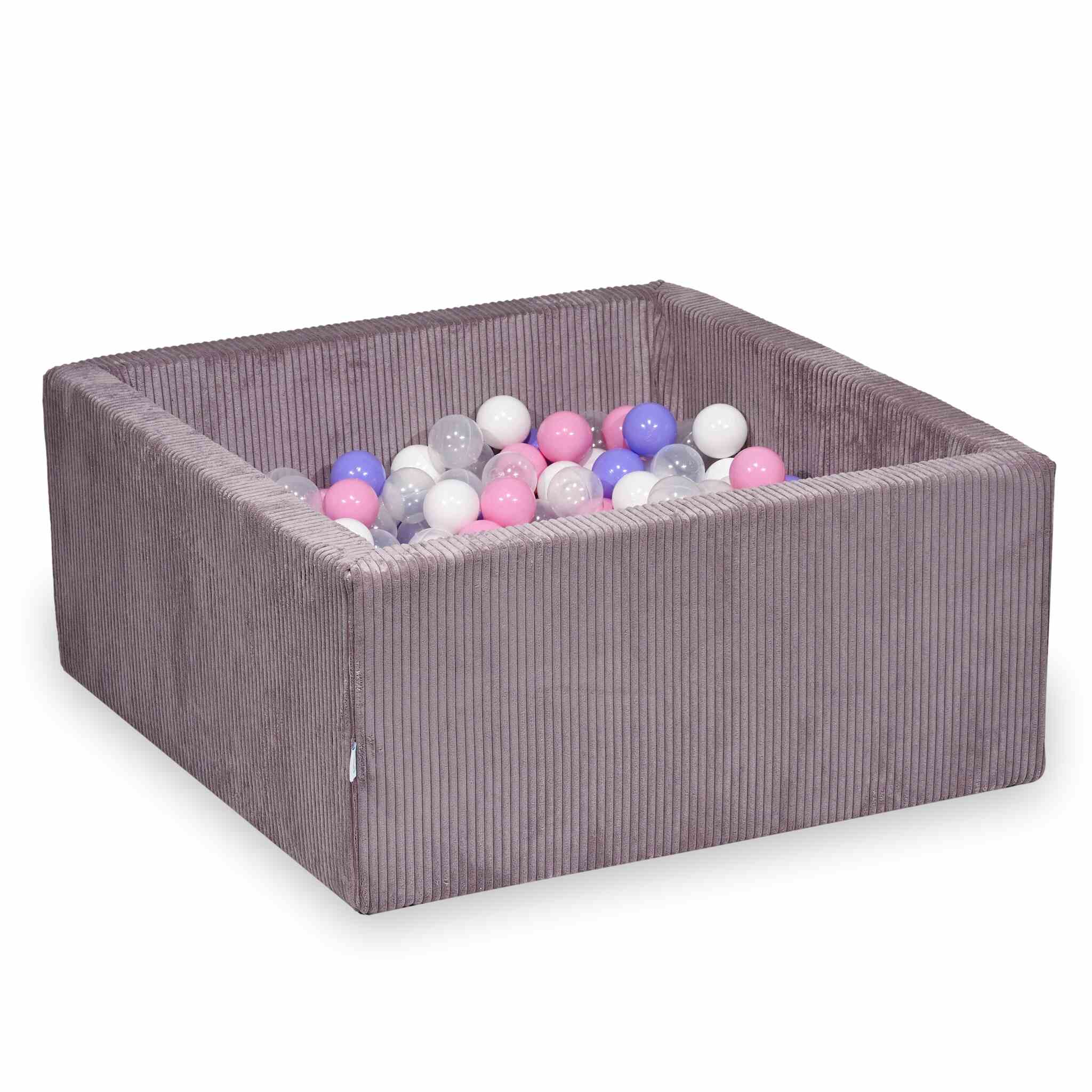 Piscine à balles carrée 90x90x40 cm en velours côtelé Lavende, 400 balles