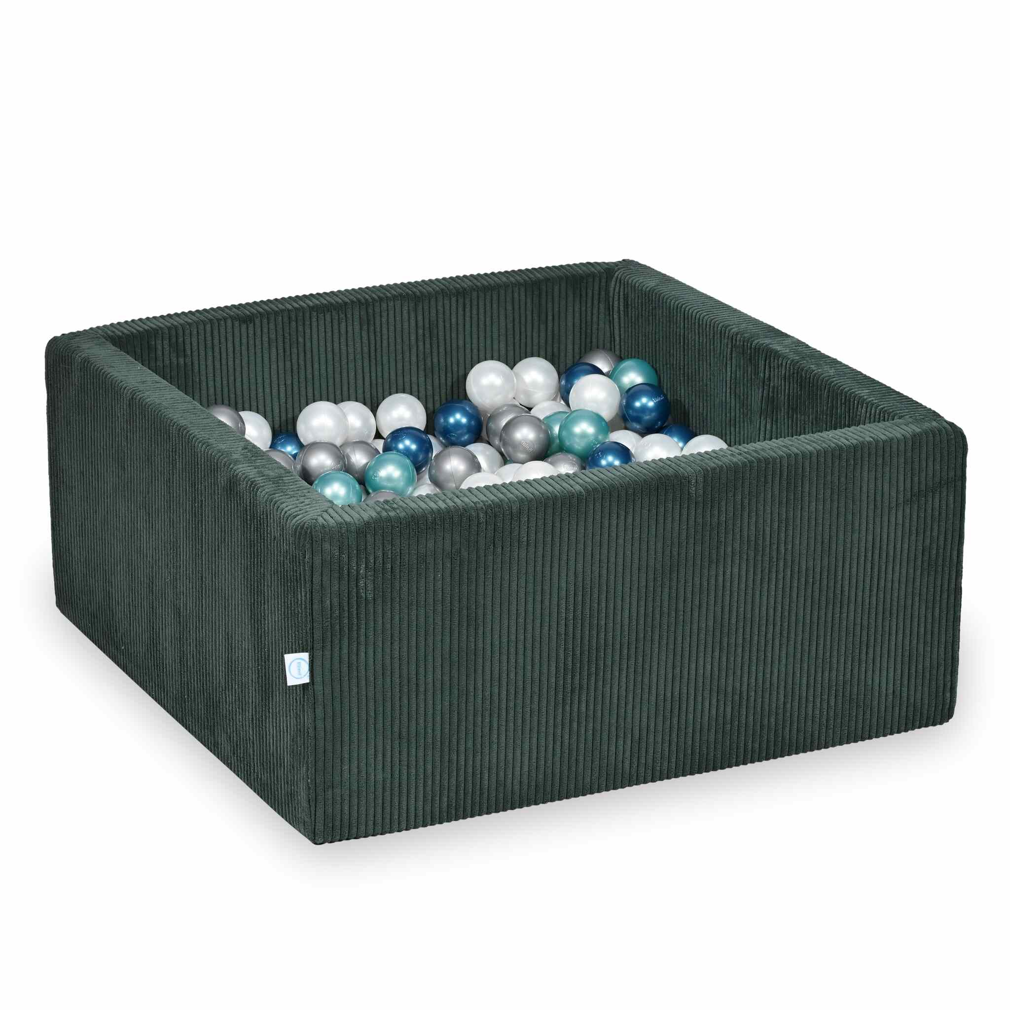 Piscine à balles carrée 90x90x40 cm en velours côtelé Vert, 400 balles
