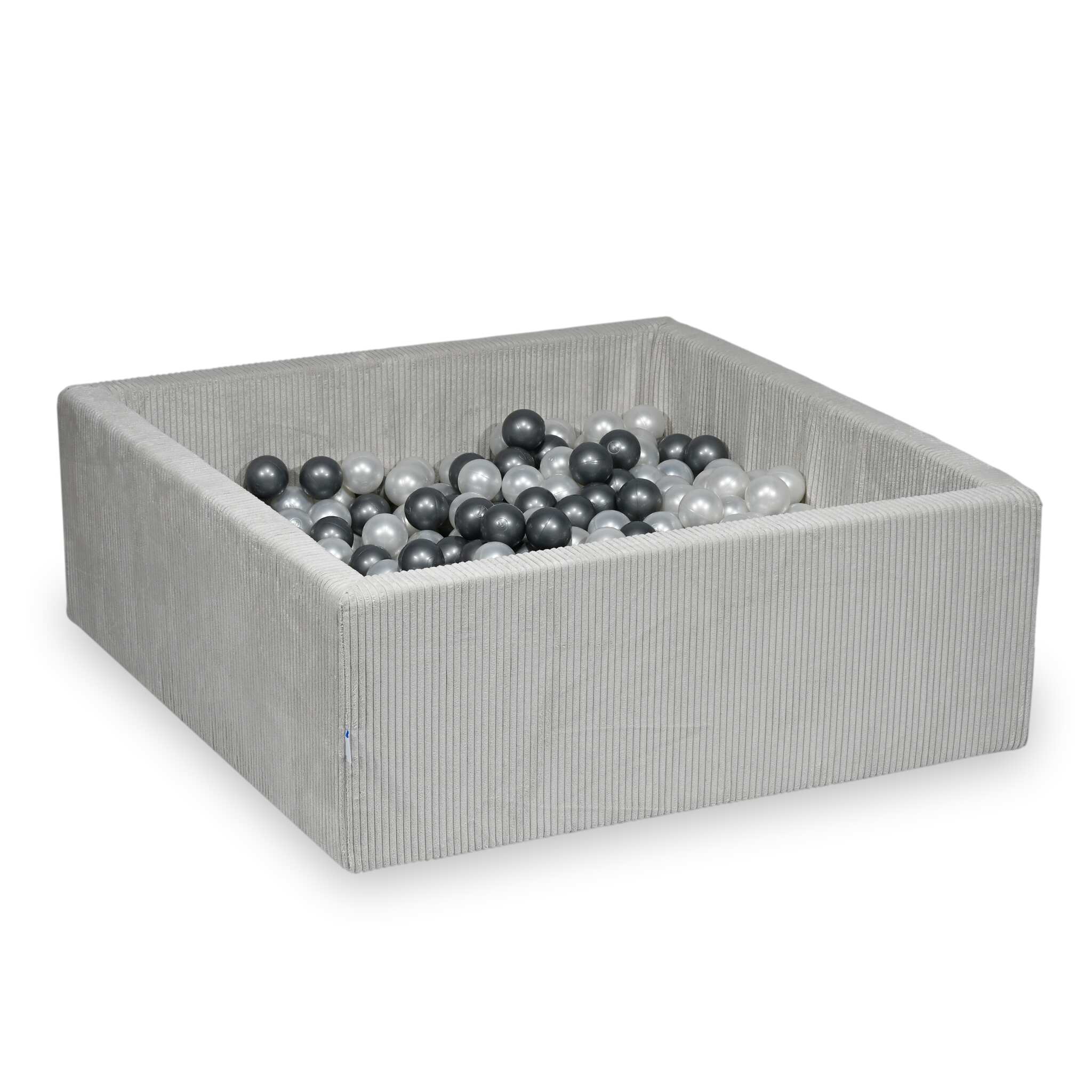 Piscine à balles carrée 110x110x40 cm en velours côtelé Gris, 600 balles