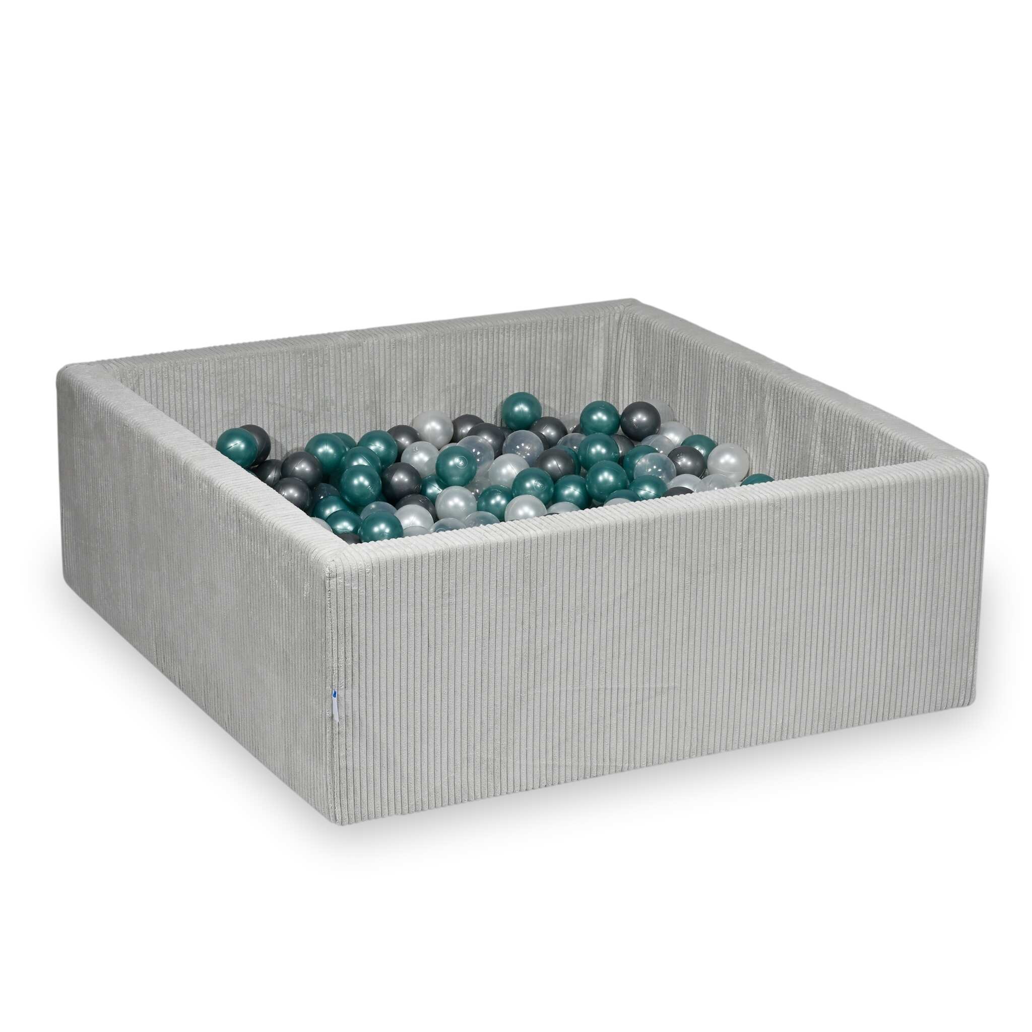 Piscine à balles carrée 110x110x40 cm en velours côtelé Gris, 600 balles
