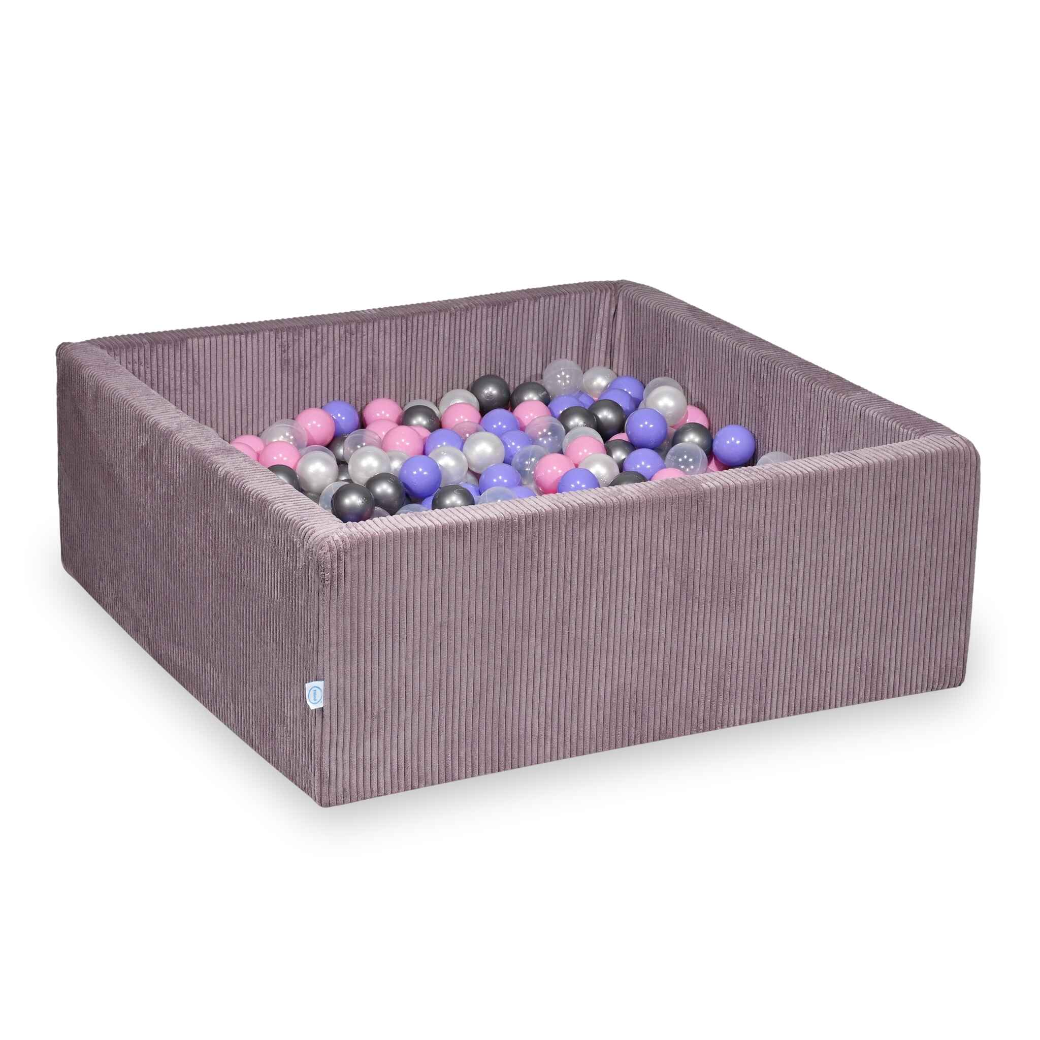 Piscine à balles carrée 110x110x40 cm en velours côtelé Lavende, 600 balles