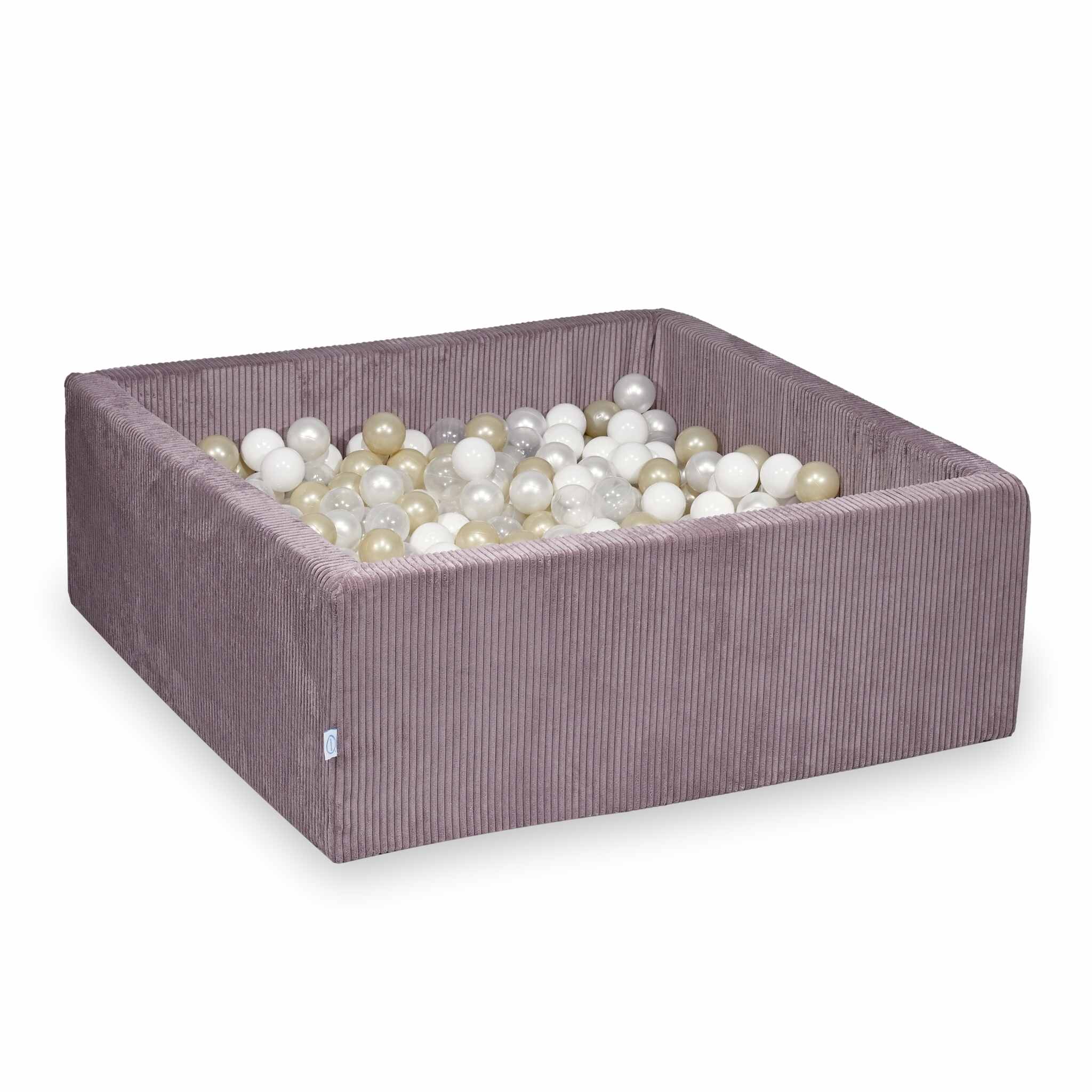 Piscine à balles carrée 110x110x40 cm en velours côtelé Lavende, 600 balles