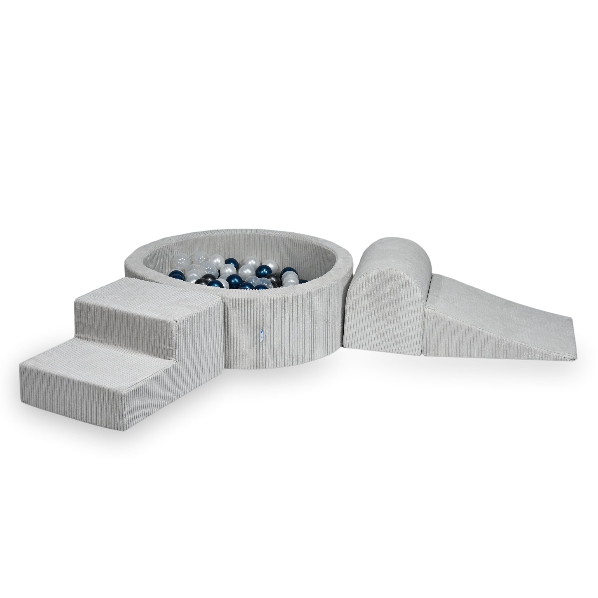 Schaumstoffspielbereich mit rundem, grauem, geripptem Pool (90 x 30 cm) + 200 Bällen