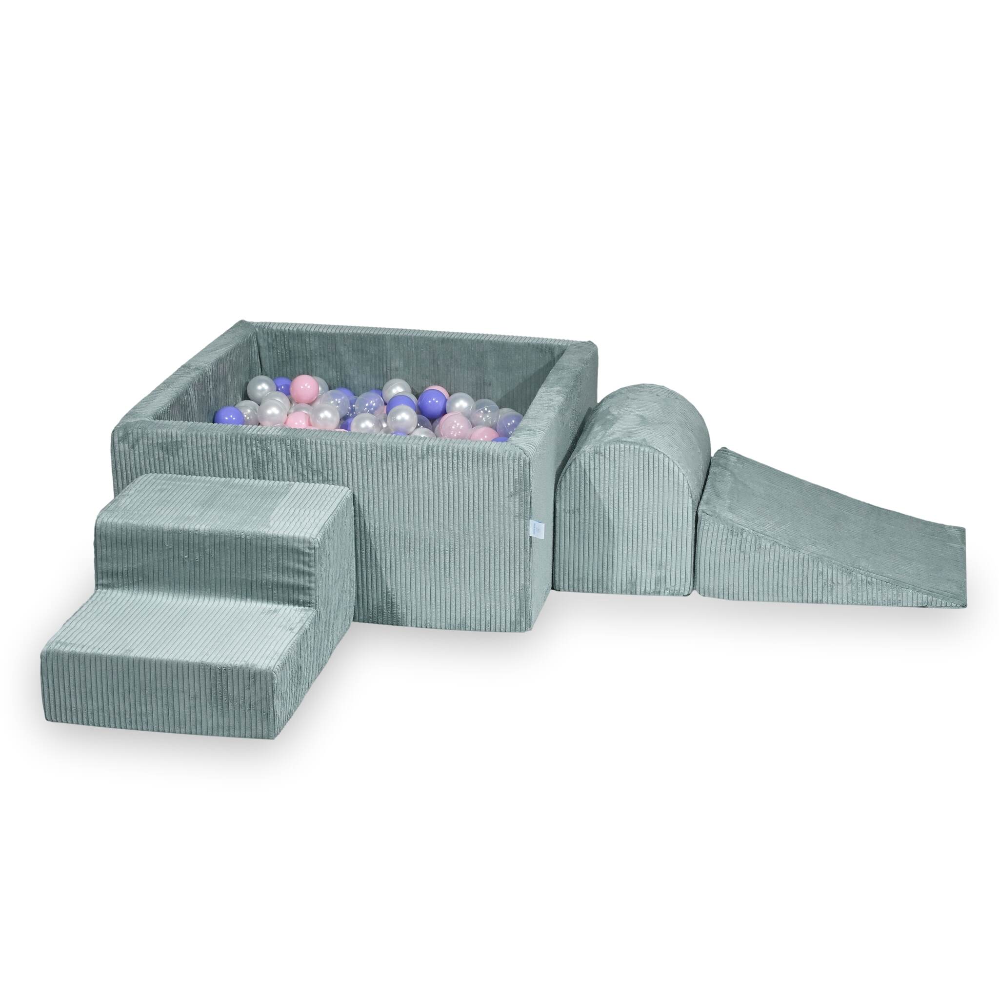 Schaumstoff-Spielbereich mit quadratischem Bällebad, Kinderspielset 90x90x40 cm, hellmintfarben gerippt + 400 Bälle