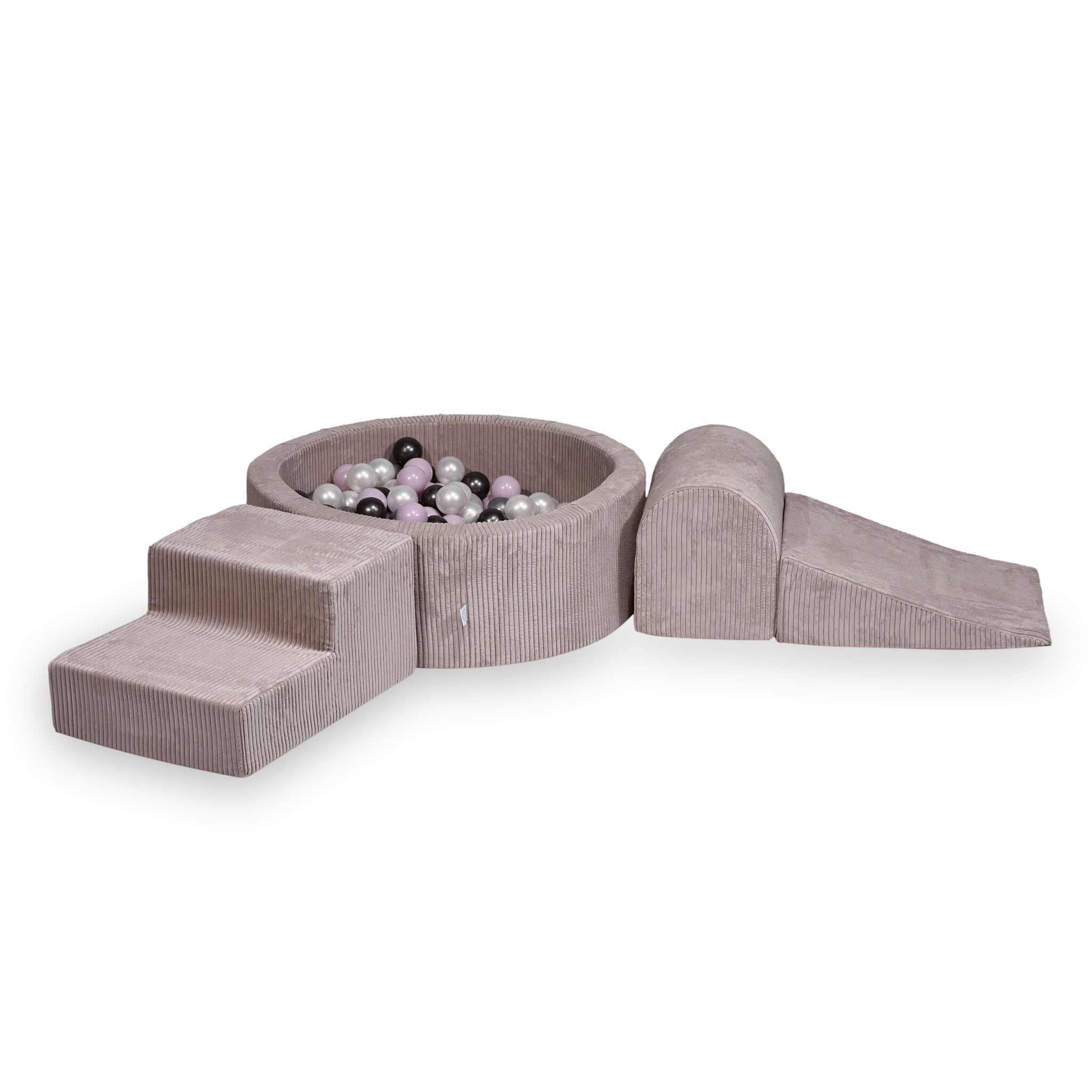 Schaumstoffspielbereich mit rundem, geriffeltem, hellrosa Pool (90 x 30 cm) + 200 Bällen