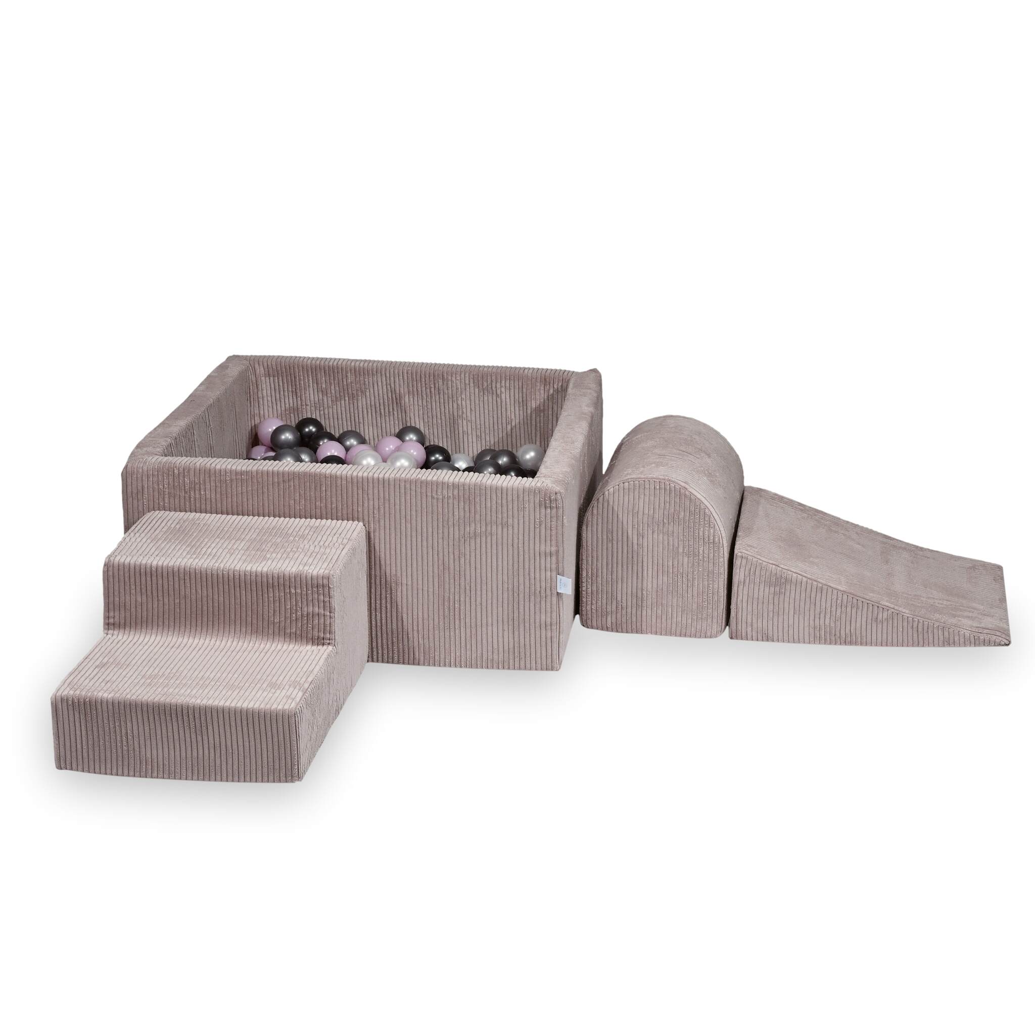 Schaumstoff-Spielbereich mit quadratischem Bällebad, Kinderspielset 90x90x40 cm, hellrosa gerippt + 400 Bälle