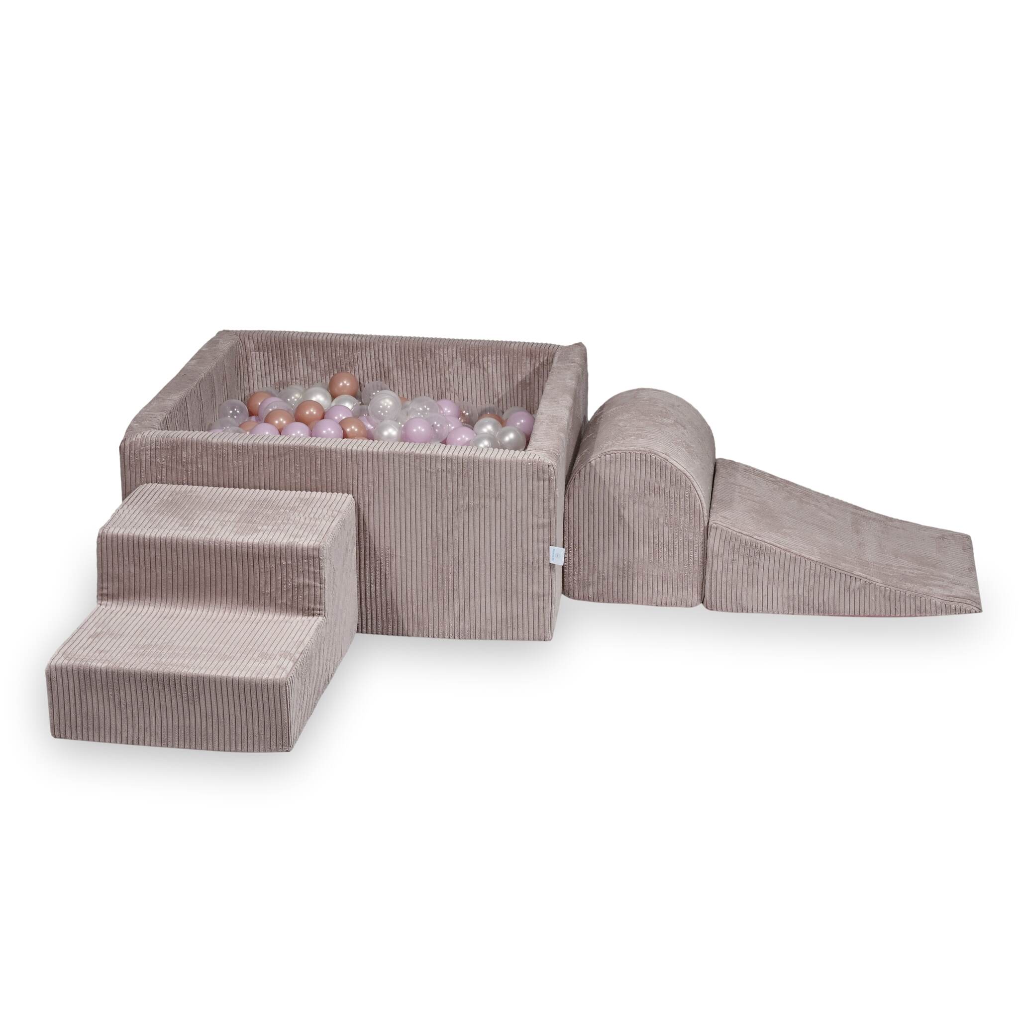 Schaumstoff-Spielbereich mit quadratischem Bällebad, Kinderspielset 90x90x40 cm, hellrosa gerippt + 400 Bälle